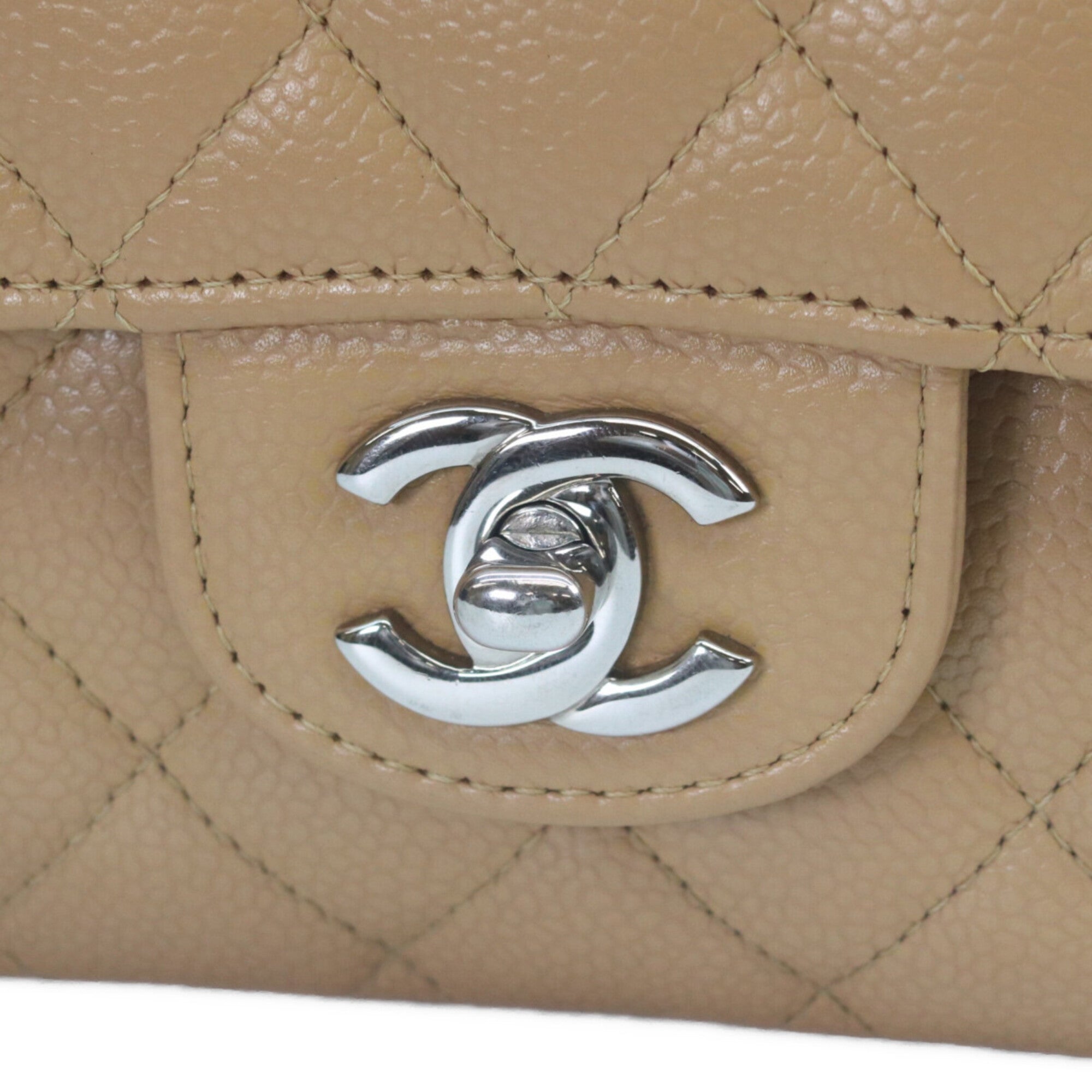 Chanel Beige Grained Calfskin Shoulder Bag (Pre-Owned)