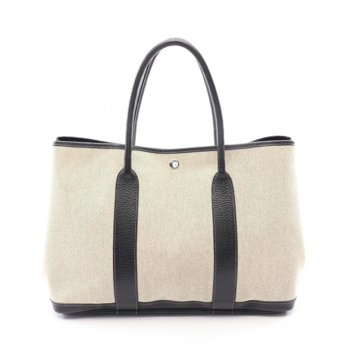 Hermes Beige Black Ecru Toile H Buffalo Leather Handbag Tote Bag (Pre-Owned)