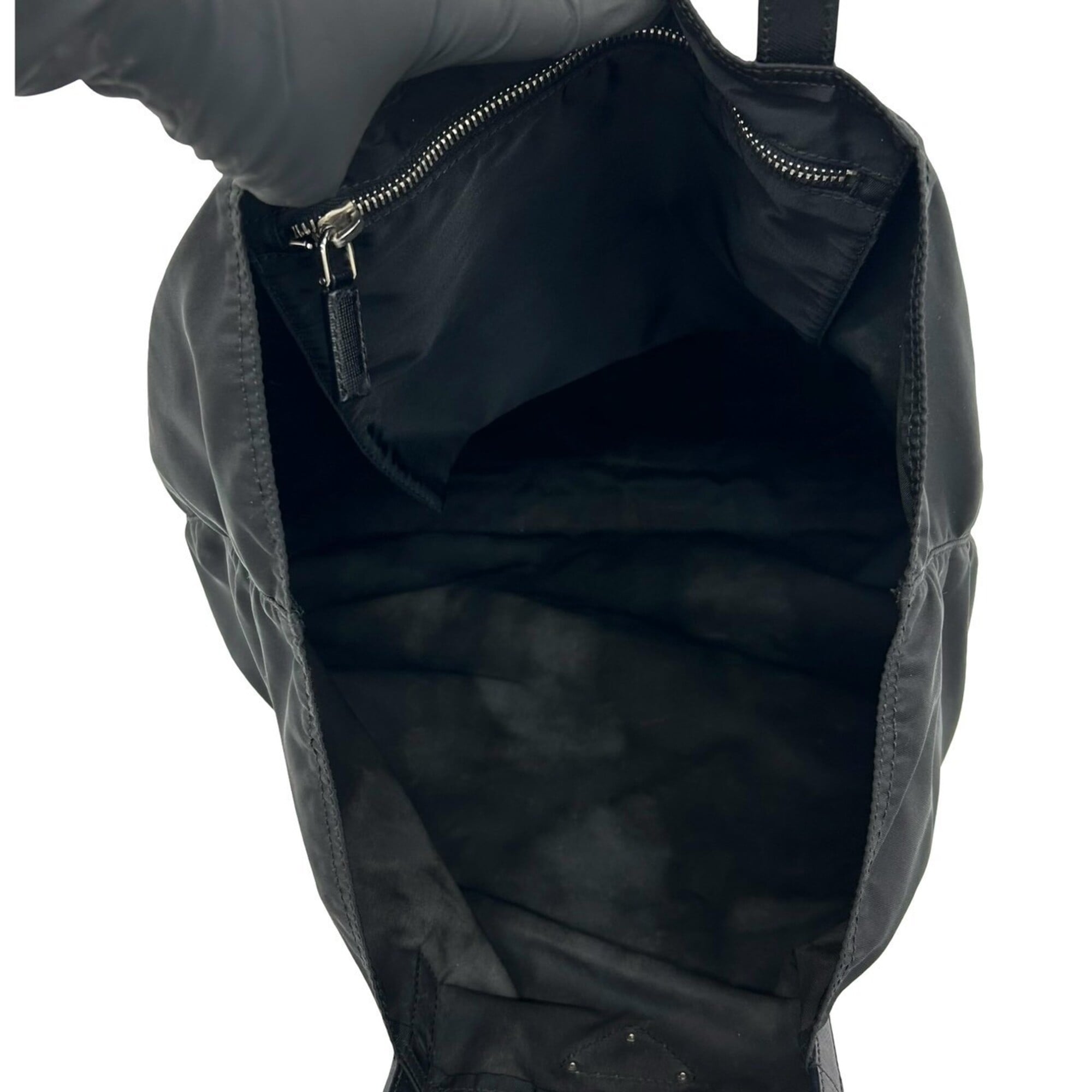 Prada Black Nylon Leather Handbag Tote Bag (Pre-Owned)