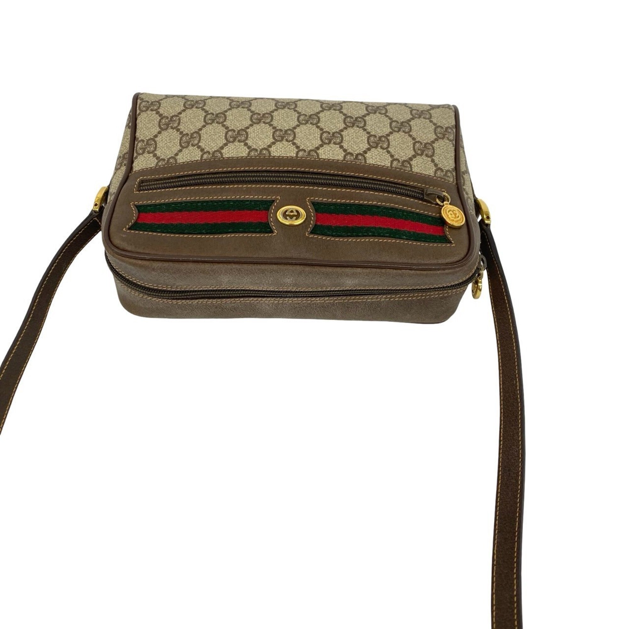 Gucci Brown Green Red Color Leather Pvc Shoulder Bag (Pre-Owned)
