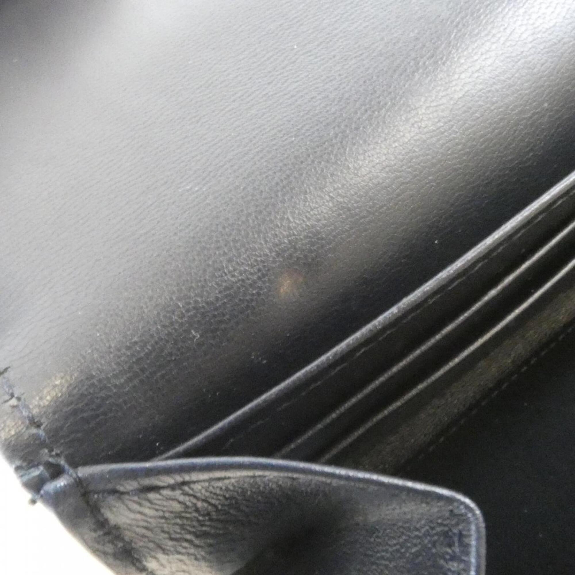 Christian Dior Blue Leather Canvas Long Wallet (Bi-Fold) (Pre-Owned)
