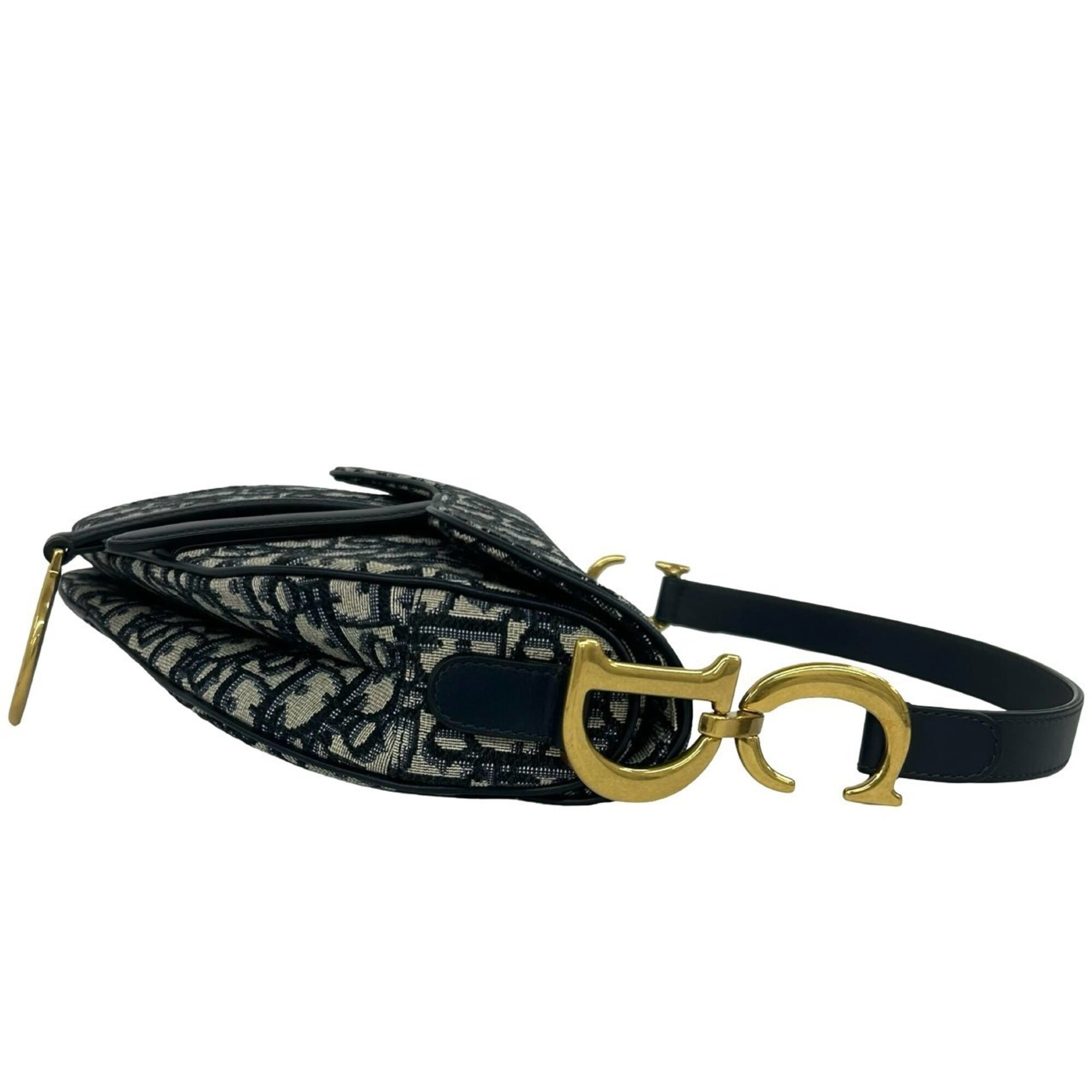 Christian Dior Navy Canvas Leather Saddle Bag Shoulder Bag (Pre-Owned)
