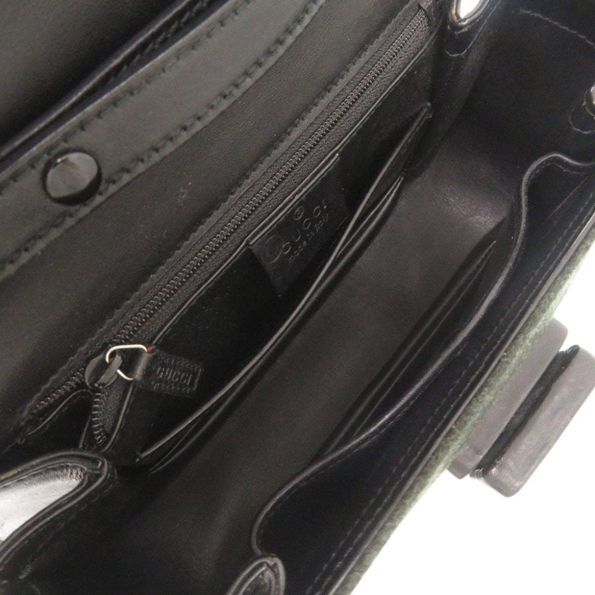 Gucci Black Green Felt Handbag Shoulder Bag (Pre-Owned)