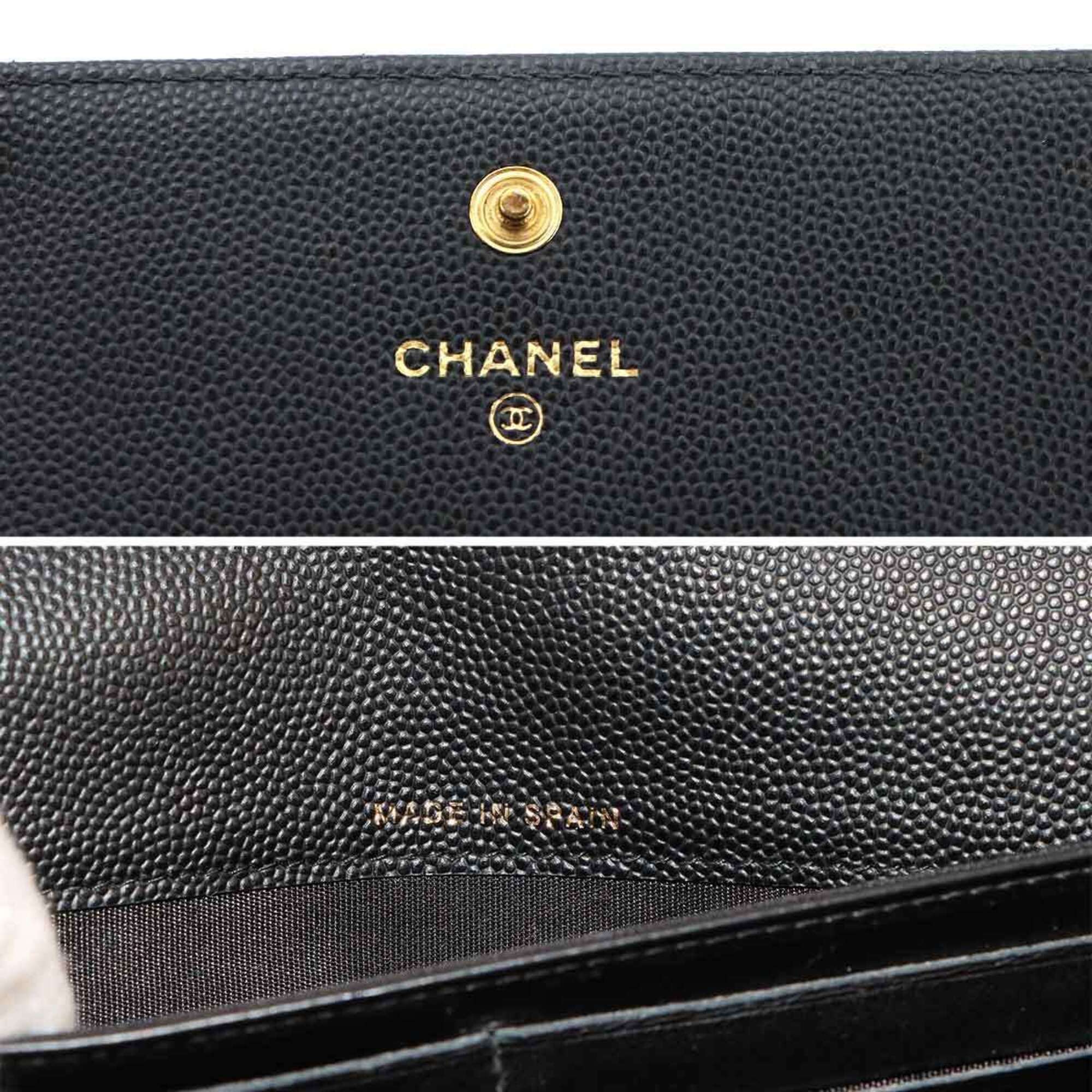 Chanel Black Grained Calfskin Long Wallet (Bi-Fold) (Pre-Owned)