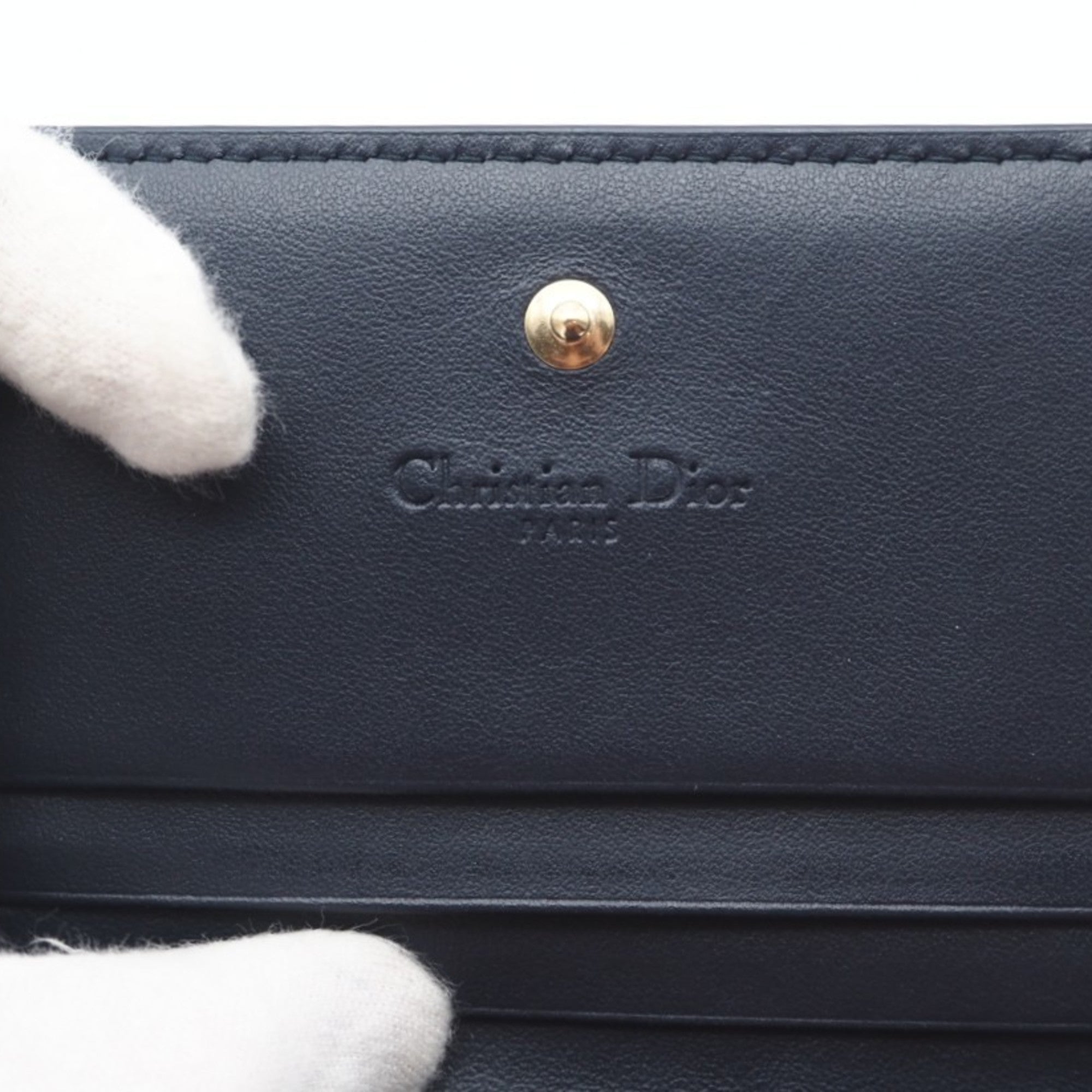 Christian Dior Navy Red Color Leather Wallet (Bi-Fold) (Pre-Owned)
