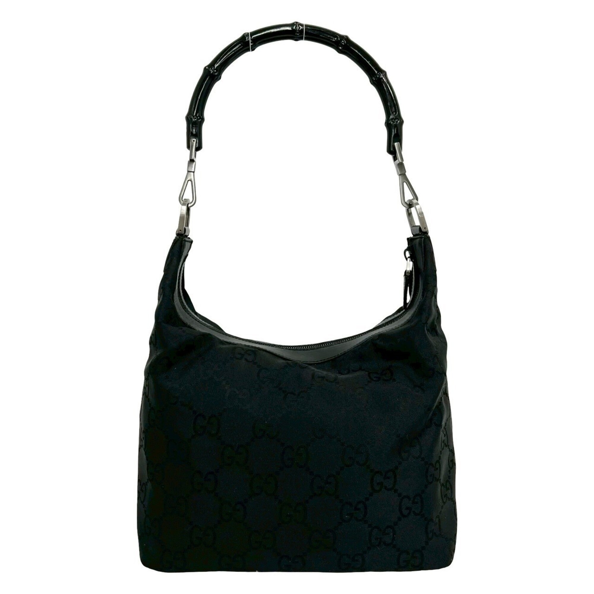 Gucci Black Bamboo Leather Nylon Handbag Shoulder Bag (Pre-Owned)