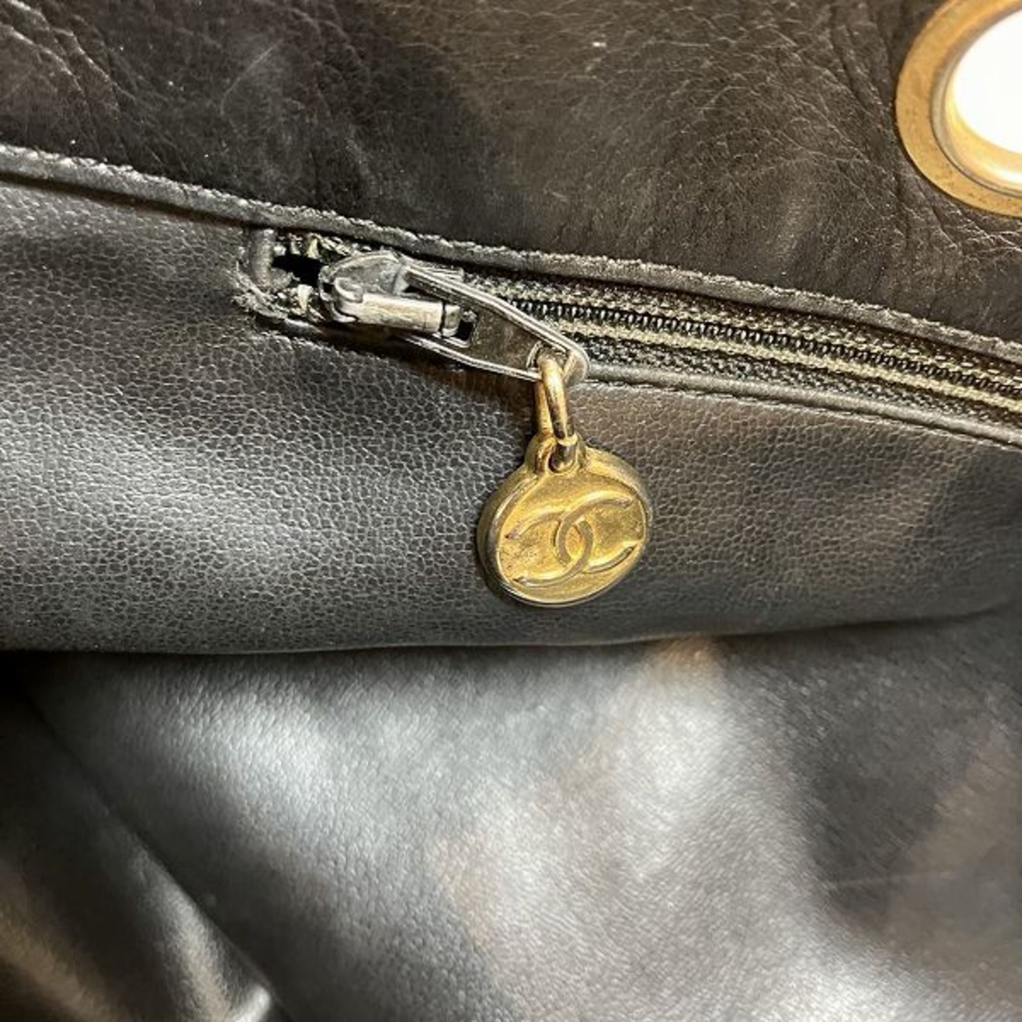Chanel Bicolor Black Leather Shoulder Bag Tote Bag (Pre-Owned)