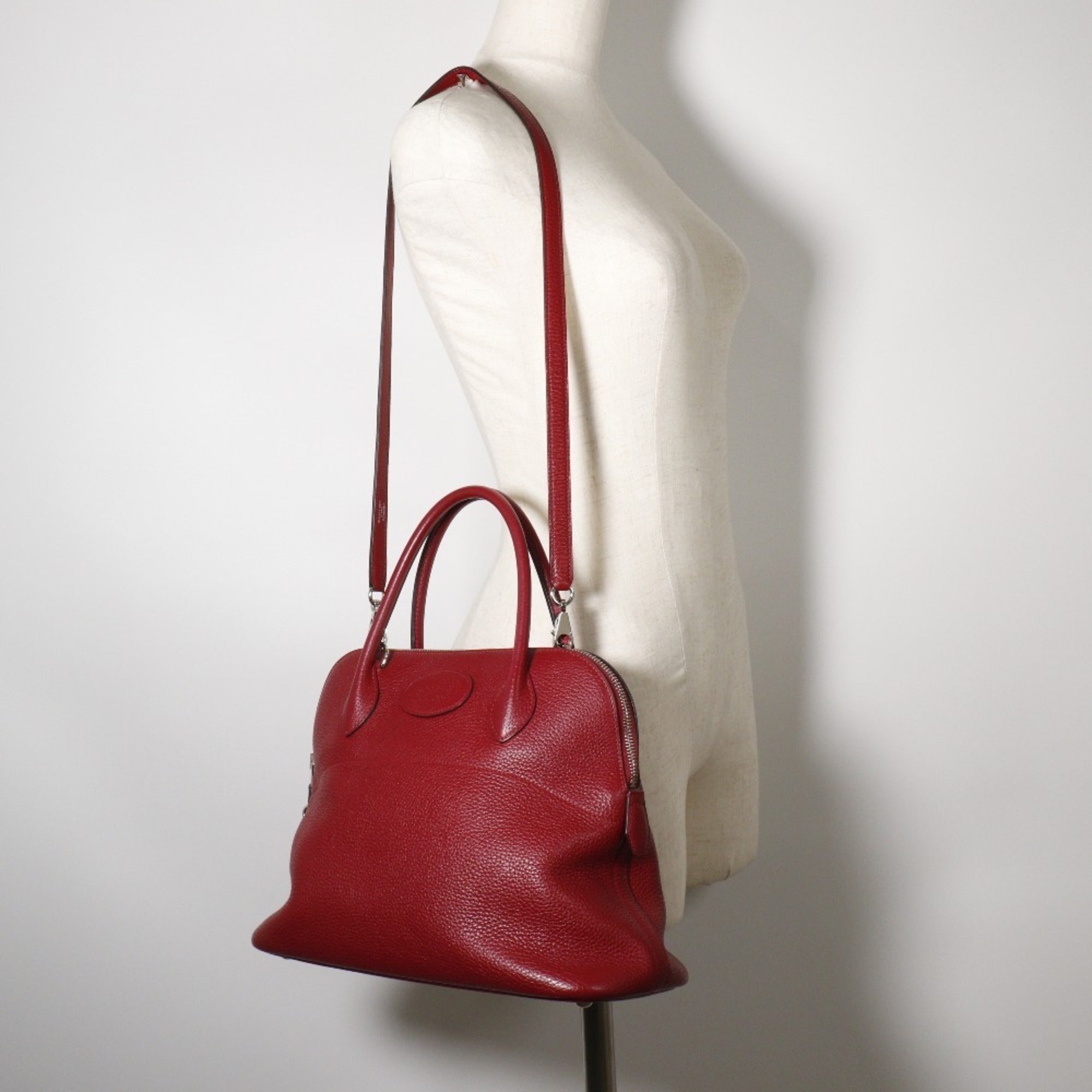 Hermes Bolide Rouge Grenat Taurillon Clemence Leather Handbag (Pre-Owned)