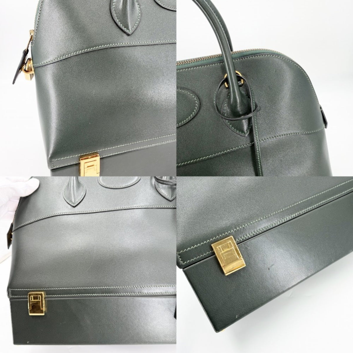 Hermes Green Leather Handbag Shoulder Bag (Pre-Owned)