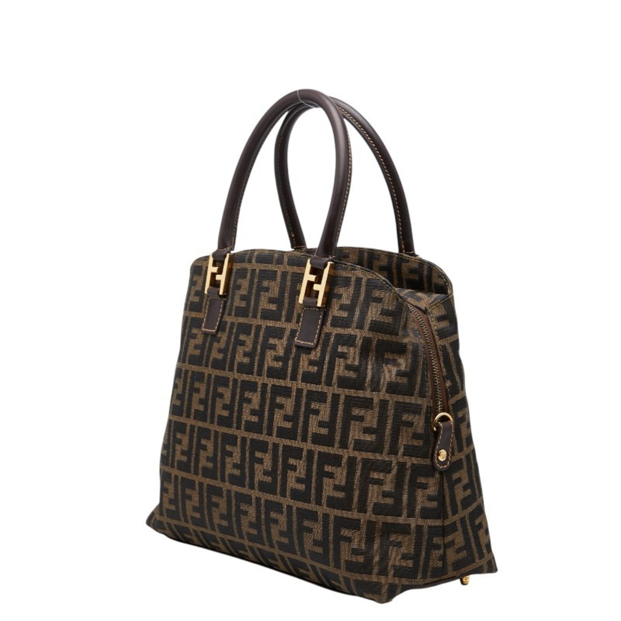 Fendi Beige Black Canvas Handbag (Pre-Owned)