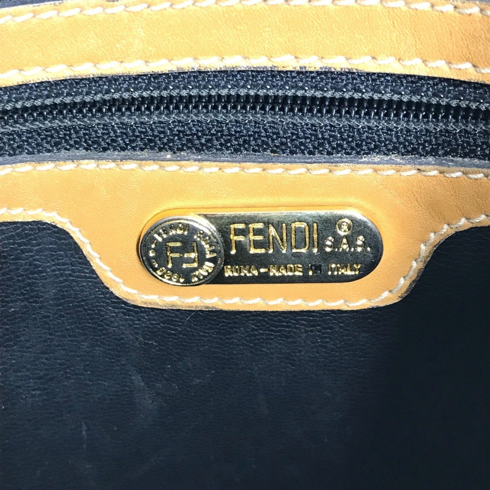 Fendi Pequin Brown Khaki Leather Canvas Shoulder Bag (Pre-Owned)