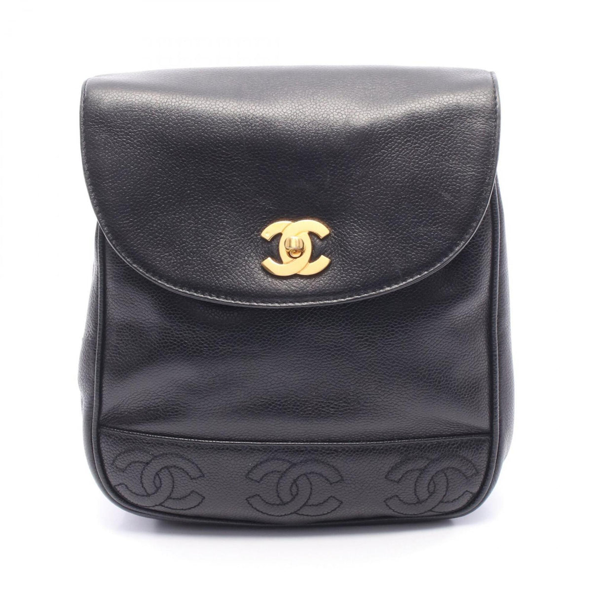 Chanel Black Grained Calfskin Backpack Handbag (Pre-Owned)