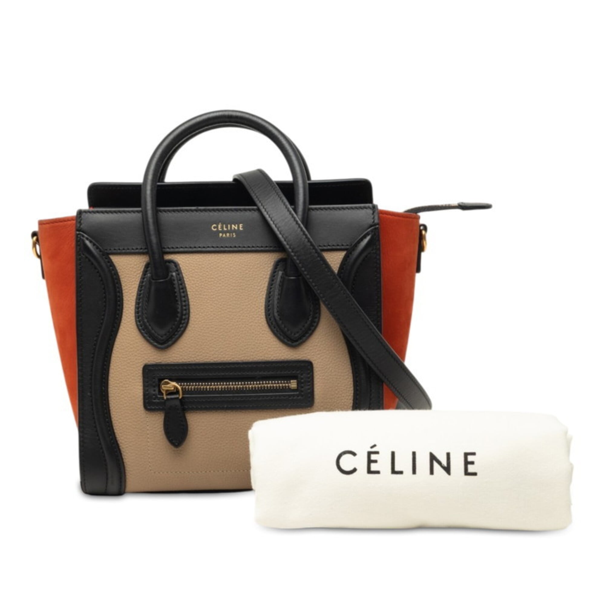 Celine Beige Black Red Color Leather Handbag Shoulder Bag (Pre-Owned)