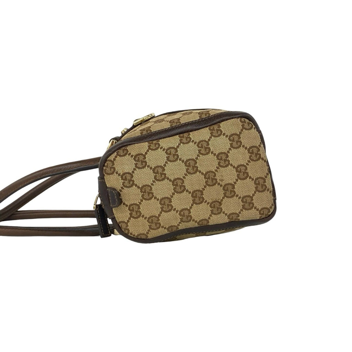 Gucci Brown Canvas Leather Boston Bag Handbag Shoulder Bag (Pre-Owned)