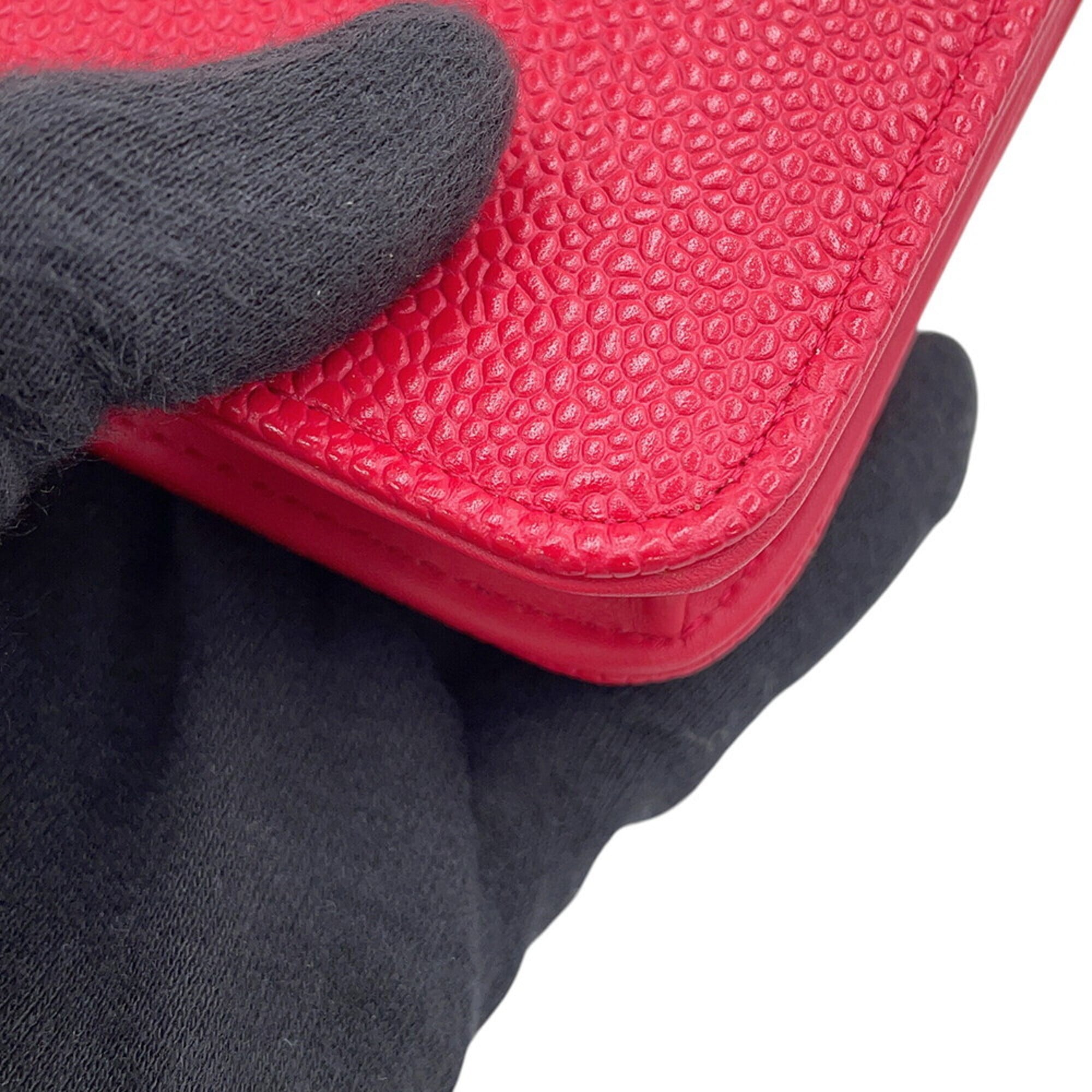Chanel Red Color Grained Calfskin Chain/Shoulder Wallet (Pre-Owned)