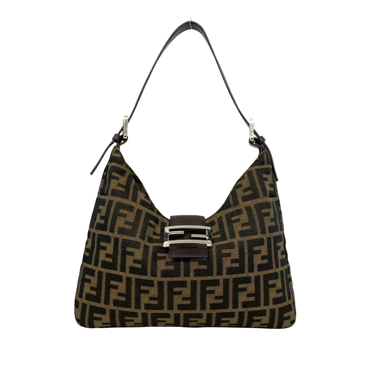Fendi Black Brown Canvas Leather Handbag Shoulder Bag (Pre-Owned)