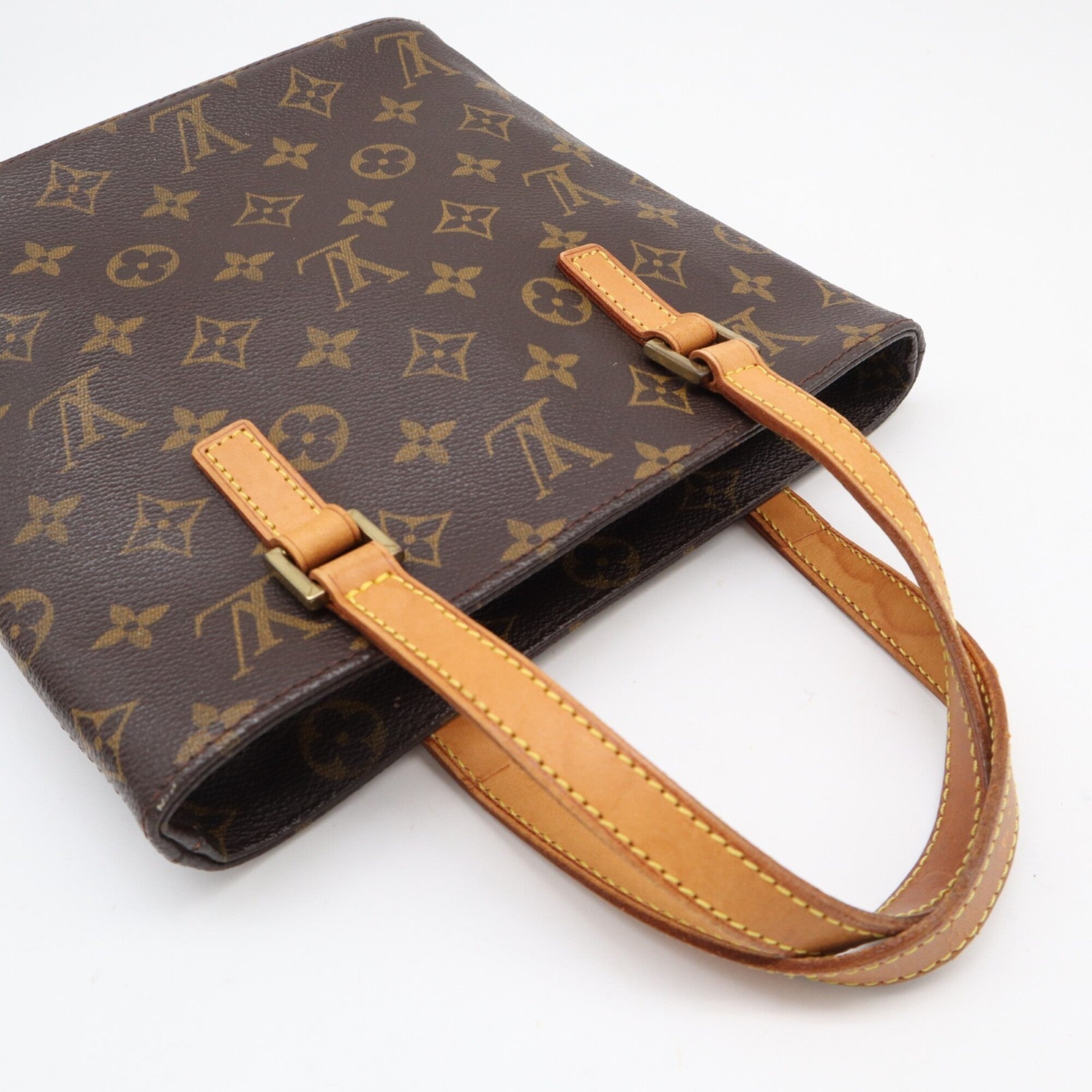 Louis Vuitton Beige Brown Coated Canvas Leather Handbag (Pre-Owned)