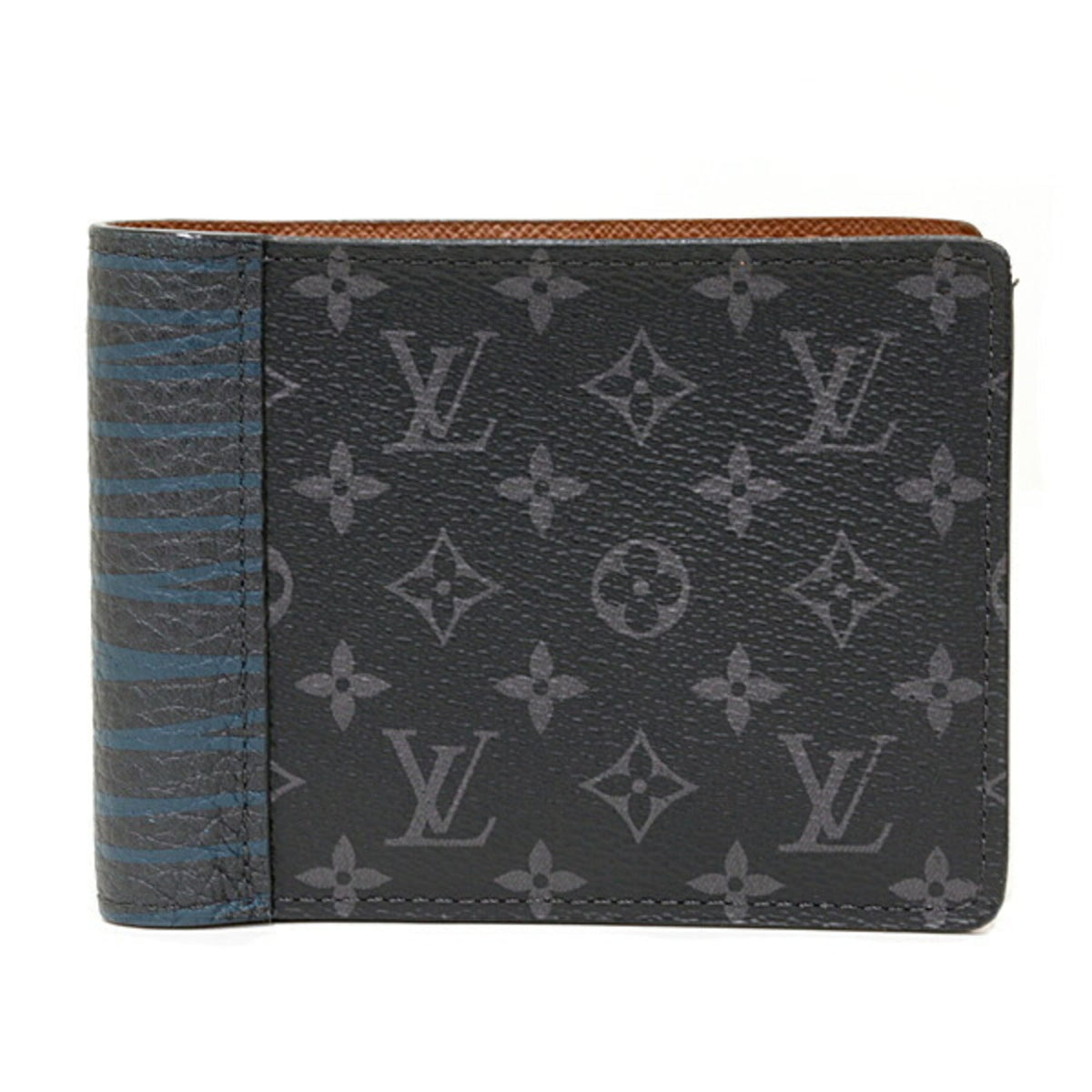 Louis Vuitton Monogram Eclipse Black Blue Monogram Eclipse Leather Wallet (Bi-Fold) (Pre-Owned)