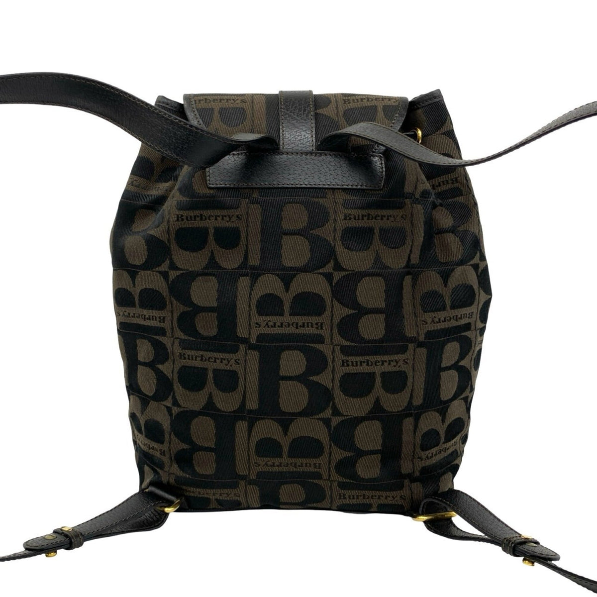 Burberry Black Brown Canvas Leather Backpack (Pre-Owned)