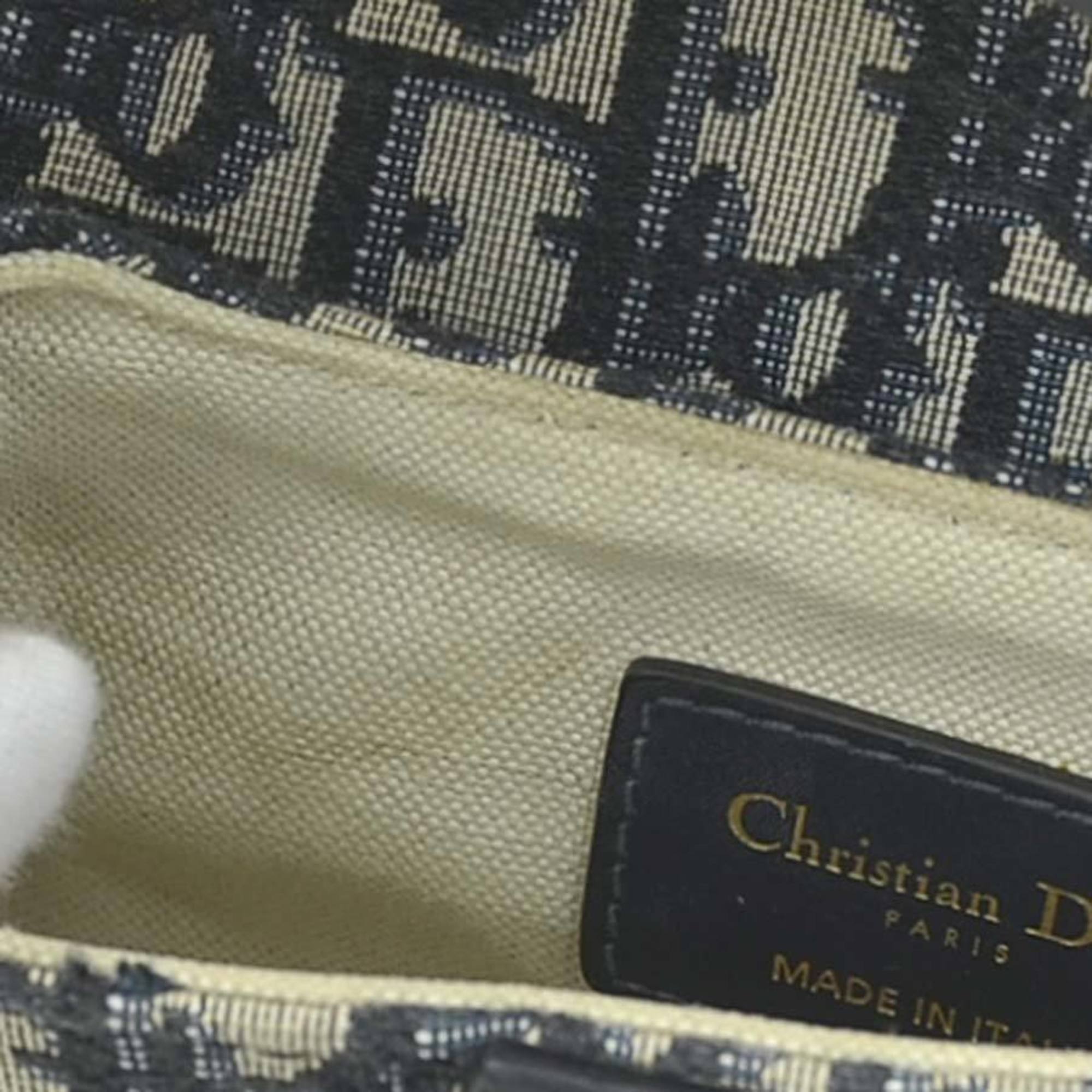 Christian Dior Navy Canvas Leather Handbag Saddle Bag Shoulder Bag (Pre-Owned)