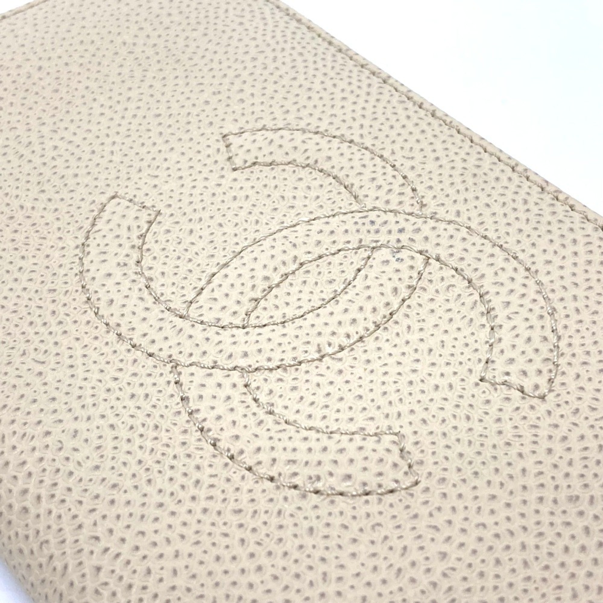 Chanel Beige Leather Long Wallet (Bi-Fold) (Pre-Owned)