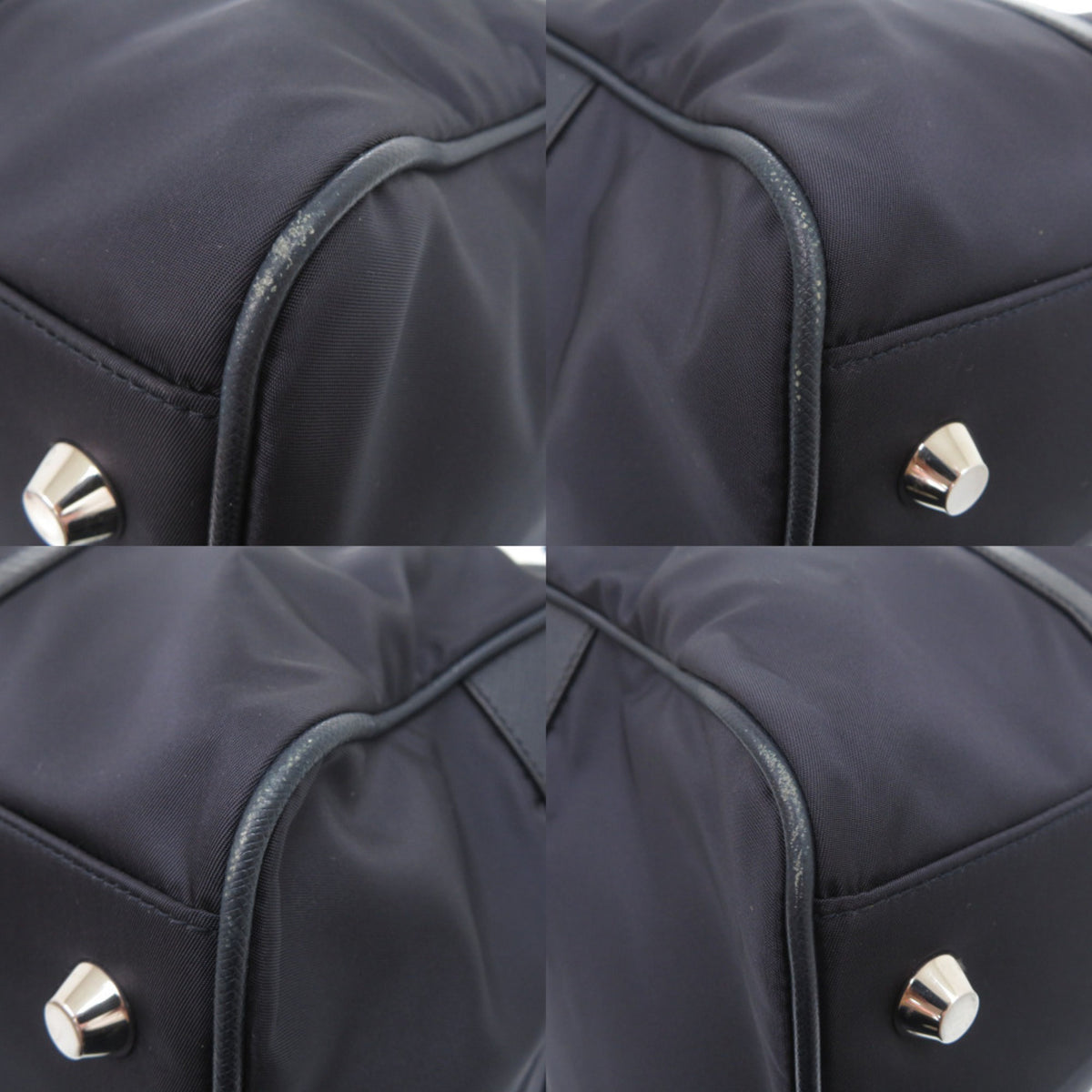 Prada Navy Nylon Leather Boston Bag (Pre-Owned)