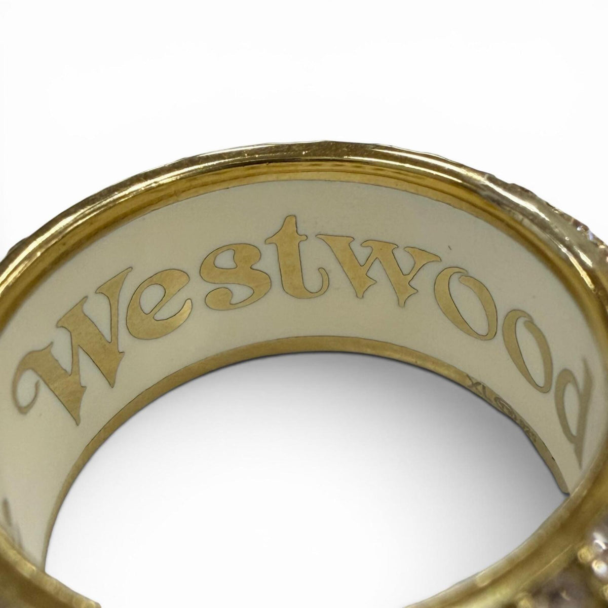 Vivienne Westwood Gold White Rhinestone Band Ring (Pre-Owned)