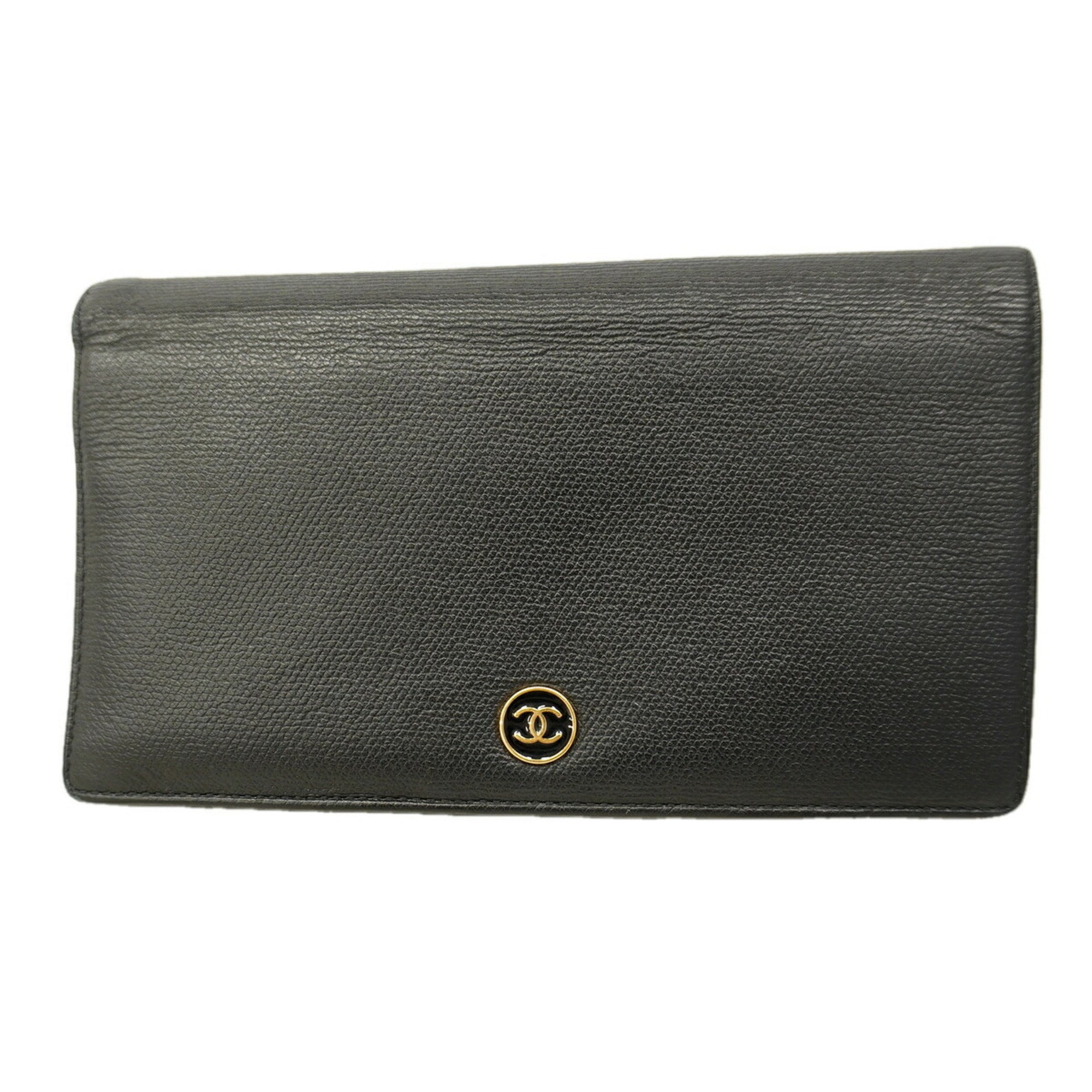 Chanel Black Grained Calfskin Long Wallet (Bi-Fold) (Pre-Owned)