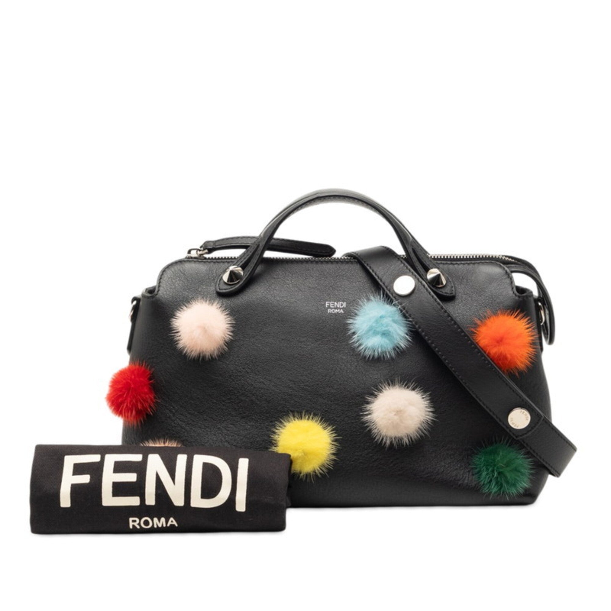 Fendi Black Multi-Color Leather Fur Handbag Shoulder Bag (Pre-Owned)