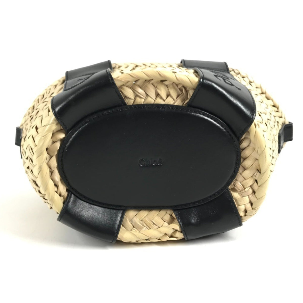 Chloé Beige Black Raffia Leather Basket Handbag Shoulder Bag Tote Bag (Pre-Owned)