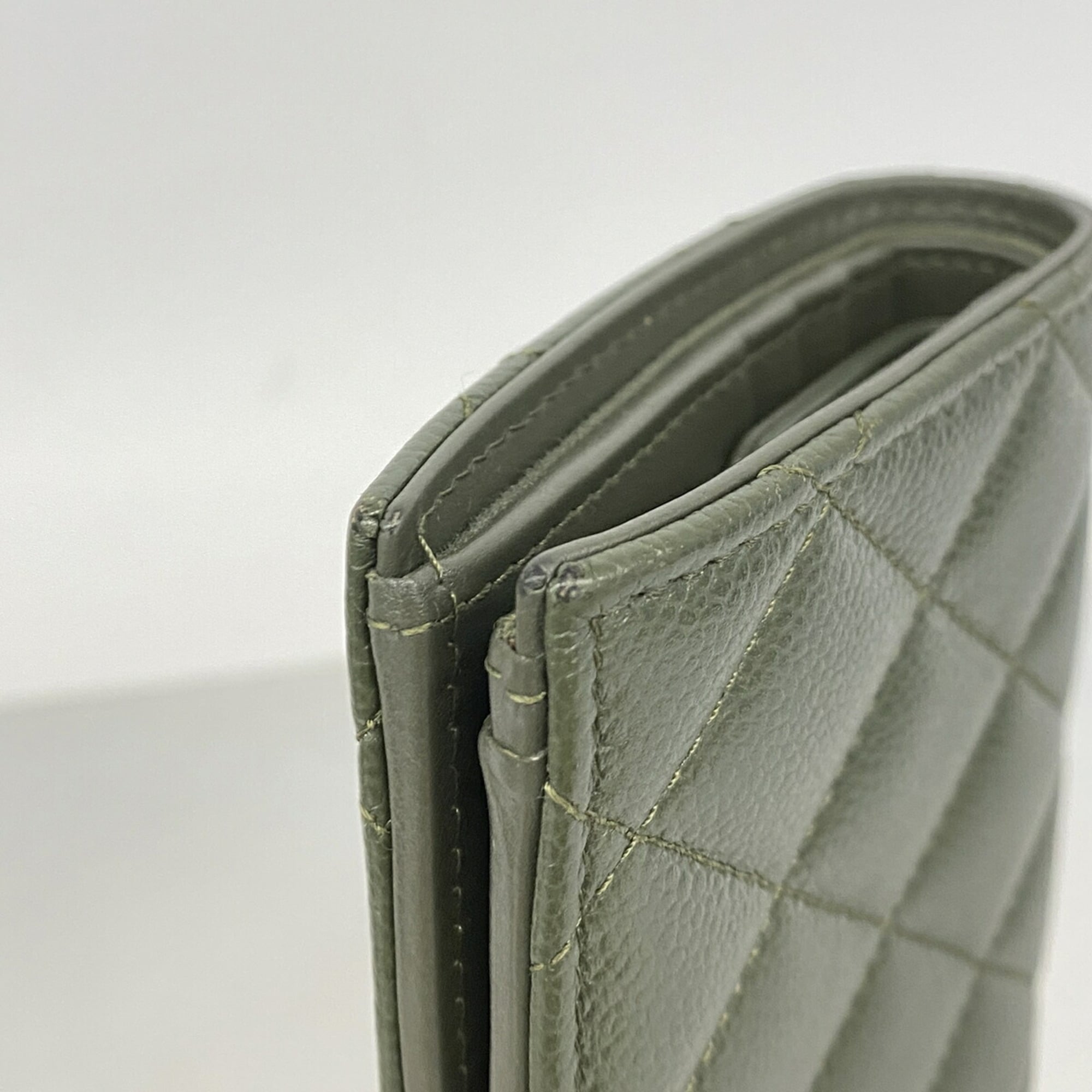 Chanel Khaki Grained Calfskin Wallet (Bi-Fold) (Pre-Owned)