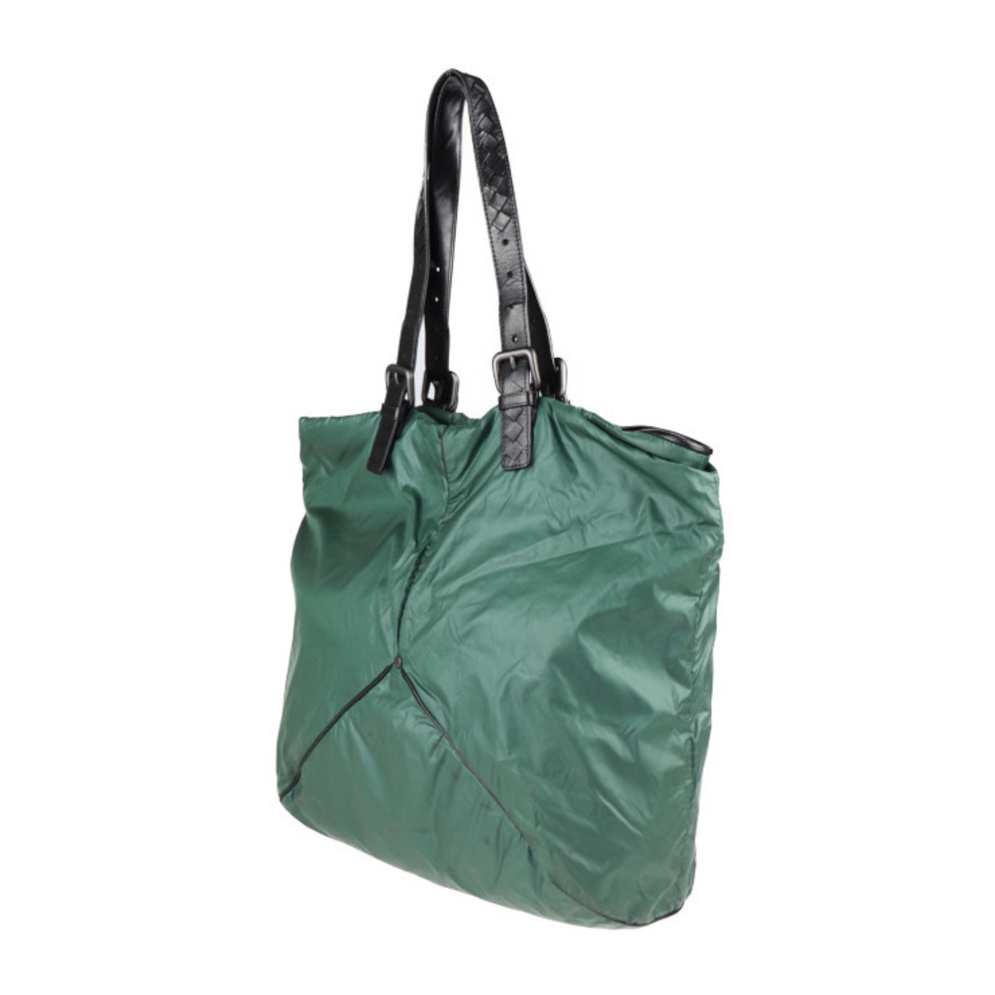 Bottega Veneta Black Green Nylon Handbag Shopping Bag Shoulder Bag Tote Bag (Pre-Owned)
