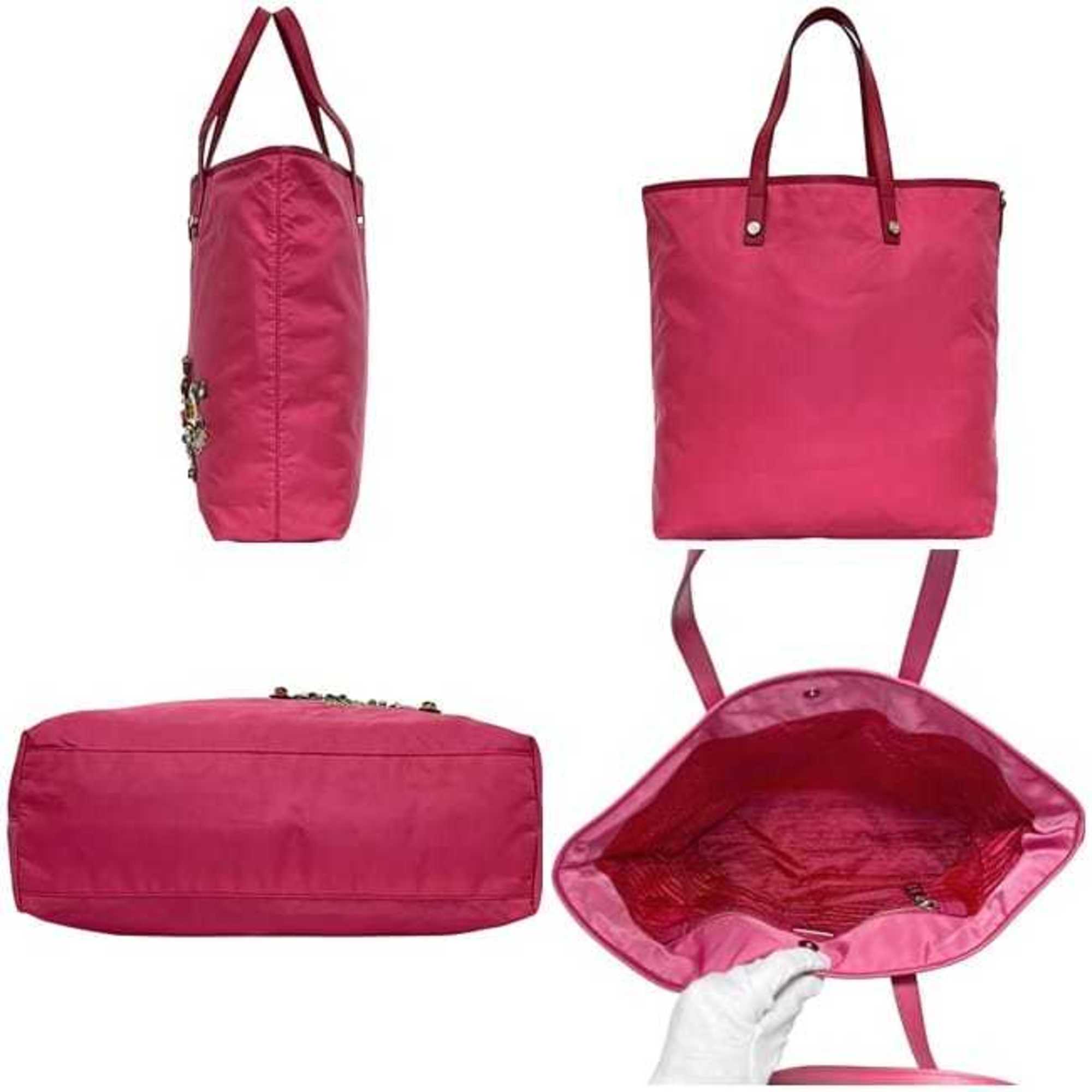 Prada Pink Nylon Saffiano Triangle Leather Tote Bag (Pre-Owned)