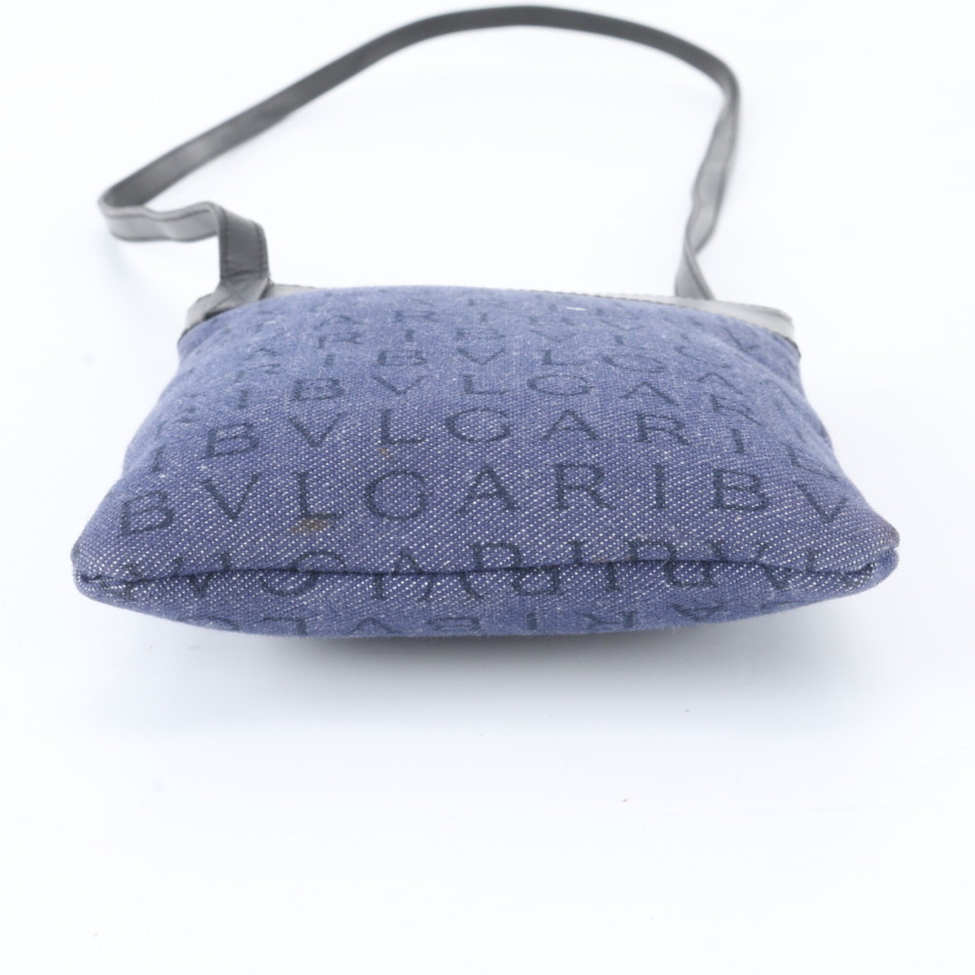 Bvlgari Black Blue Leather Canvas Shoulder Bag (Pre-Owned)