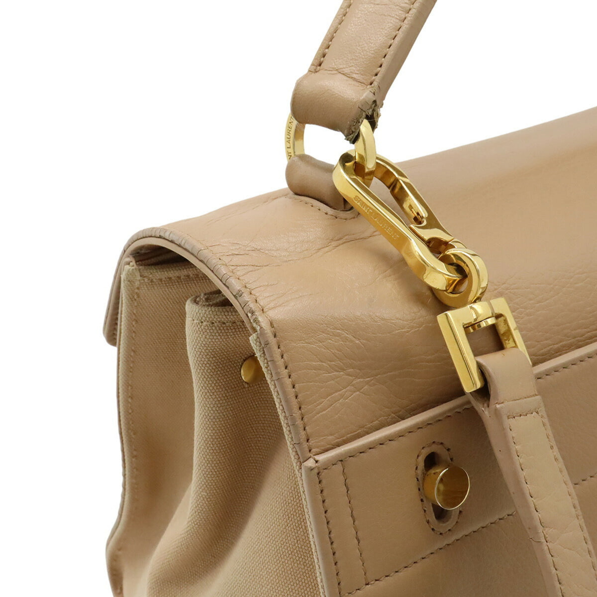 Yves Saint Laurent Pink Beige Leather Handbag Shoulder Bag (Pre-Owned)