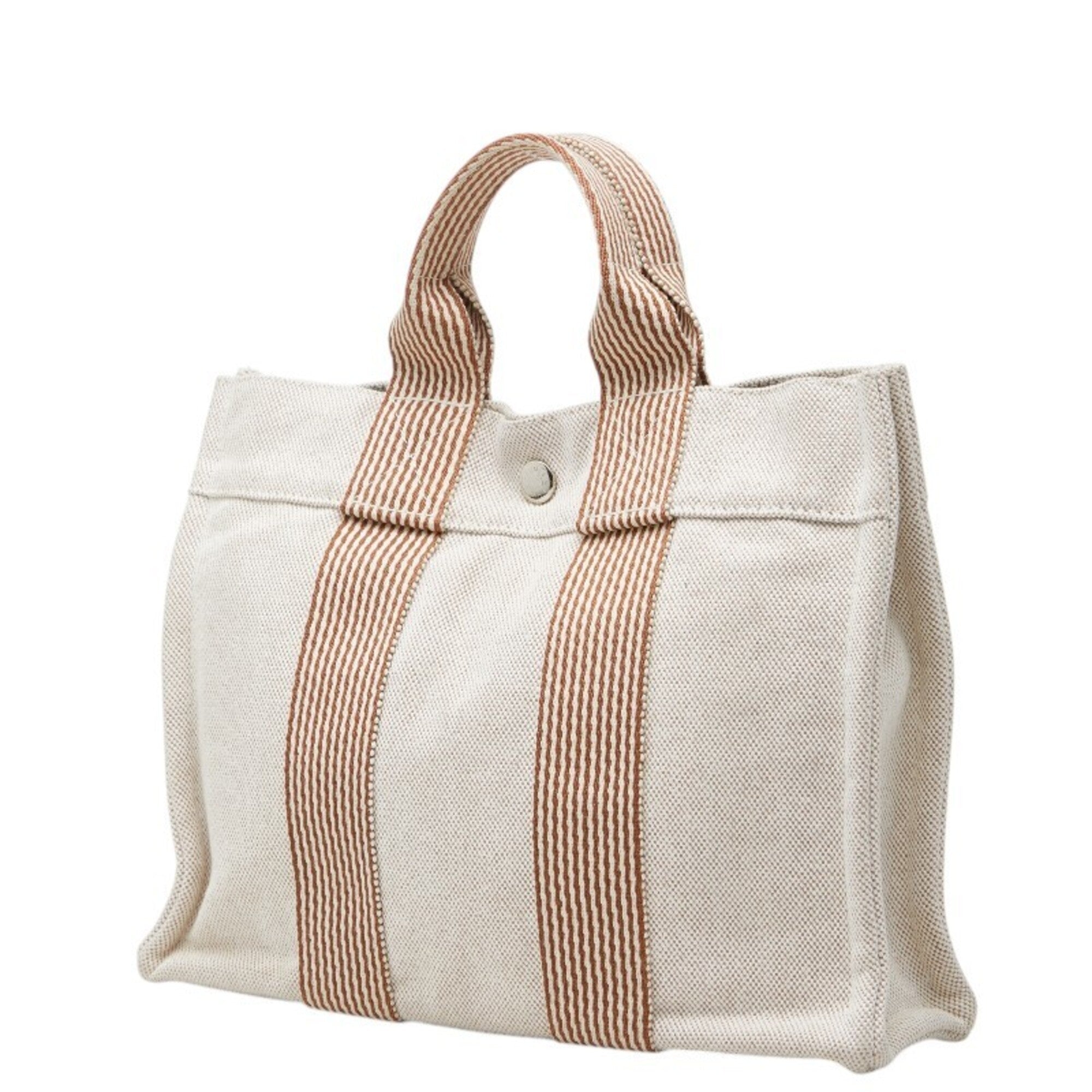 Hermes Brown Ivory Canvas Handbag Tote Bag (Pre-Owned)