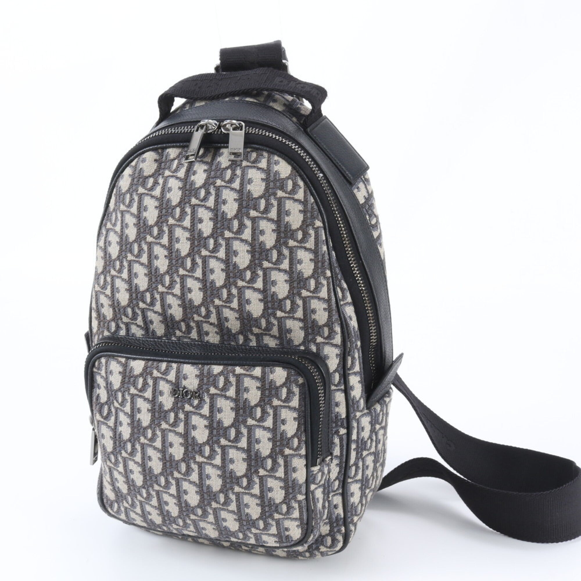 Christian Dior Beige Black Leather Canvas Backpack (Pre-Owned)