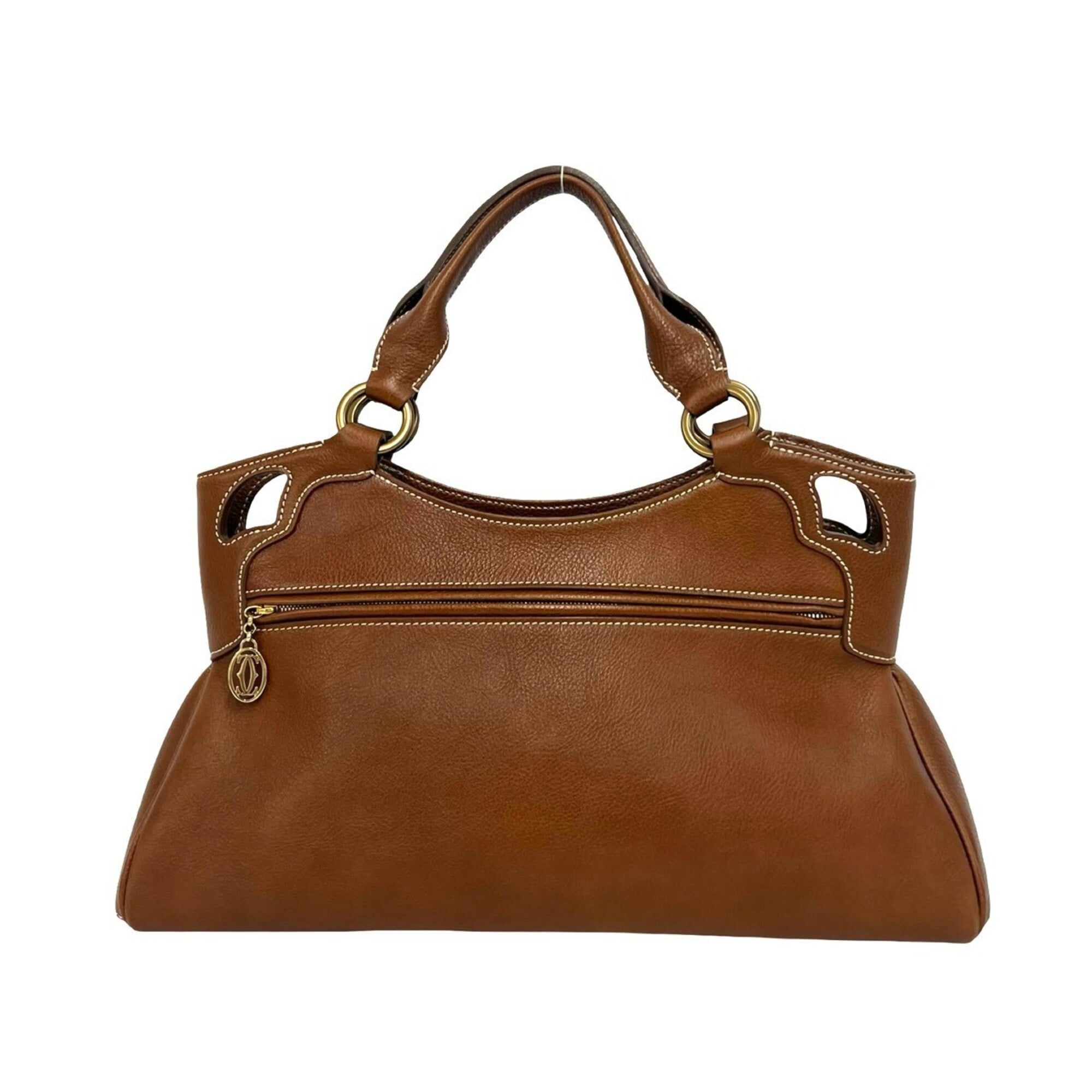 Cartier Brown Leather Boston Bag Handbag Tote Bag (Pre-Owned)