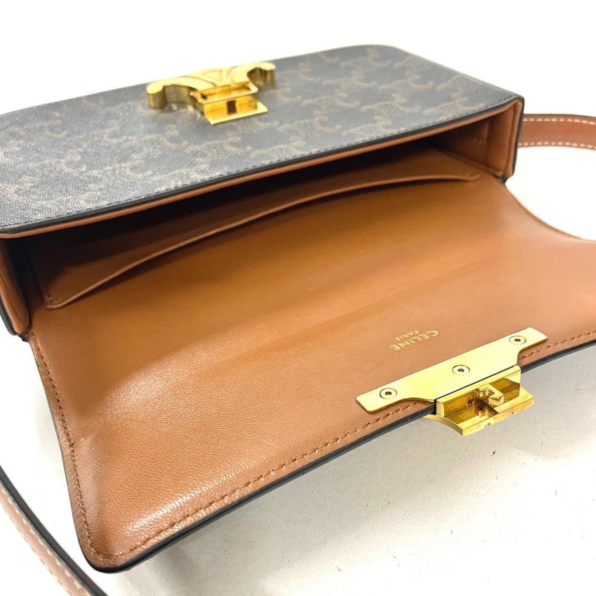 Celine Brown Coated Canvas Leather Shoulder Bag (Pre-Owned)
