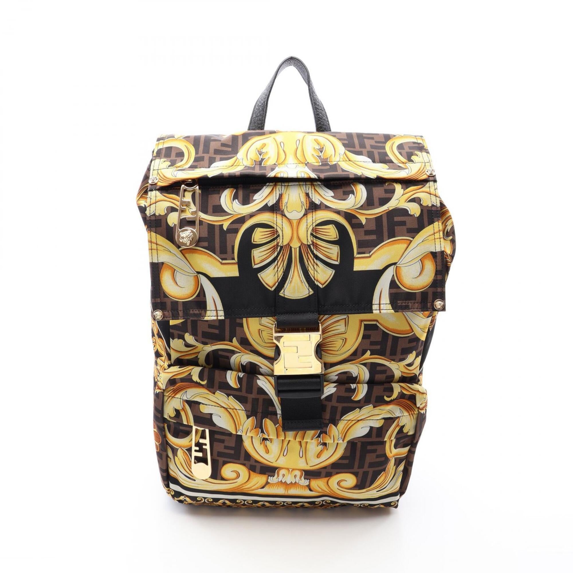 Fendi Black Multi-Color Nylon Leather Backpack Handbag (Pre-Owned)