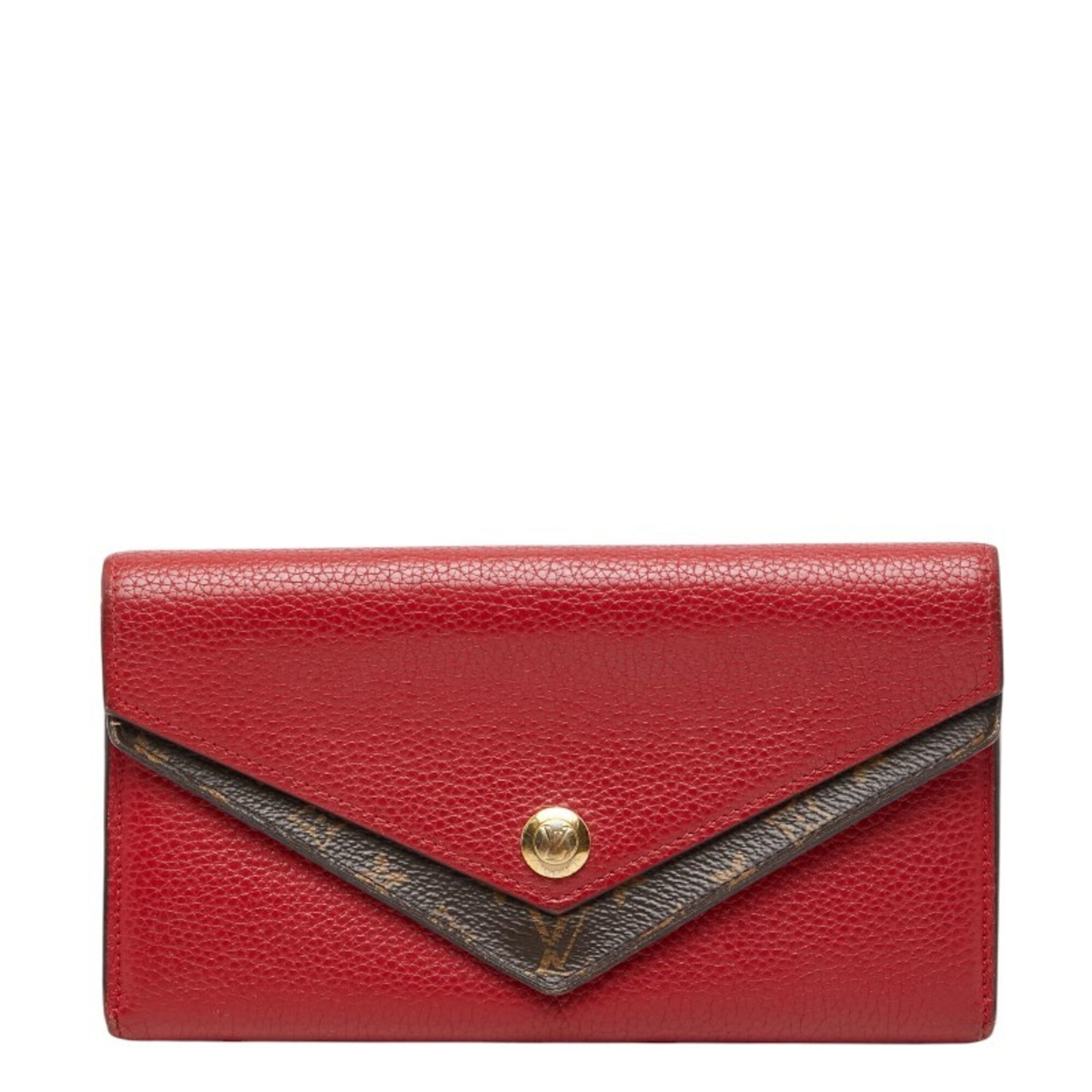 Louis Vuitton Red Brown Leather Pvc Long Wallet (Bi-Fold) (Pre-Owned)