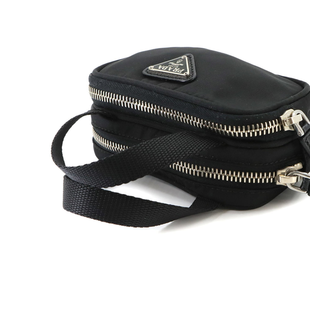 Prada Black Nylon Saffiano Triangle Leather Handbag Pouch (Pre-Owned)
