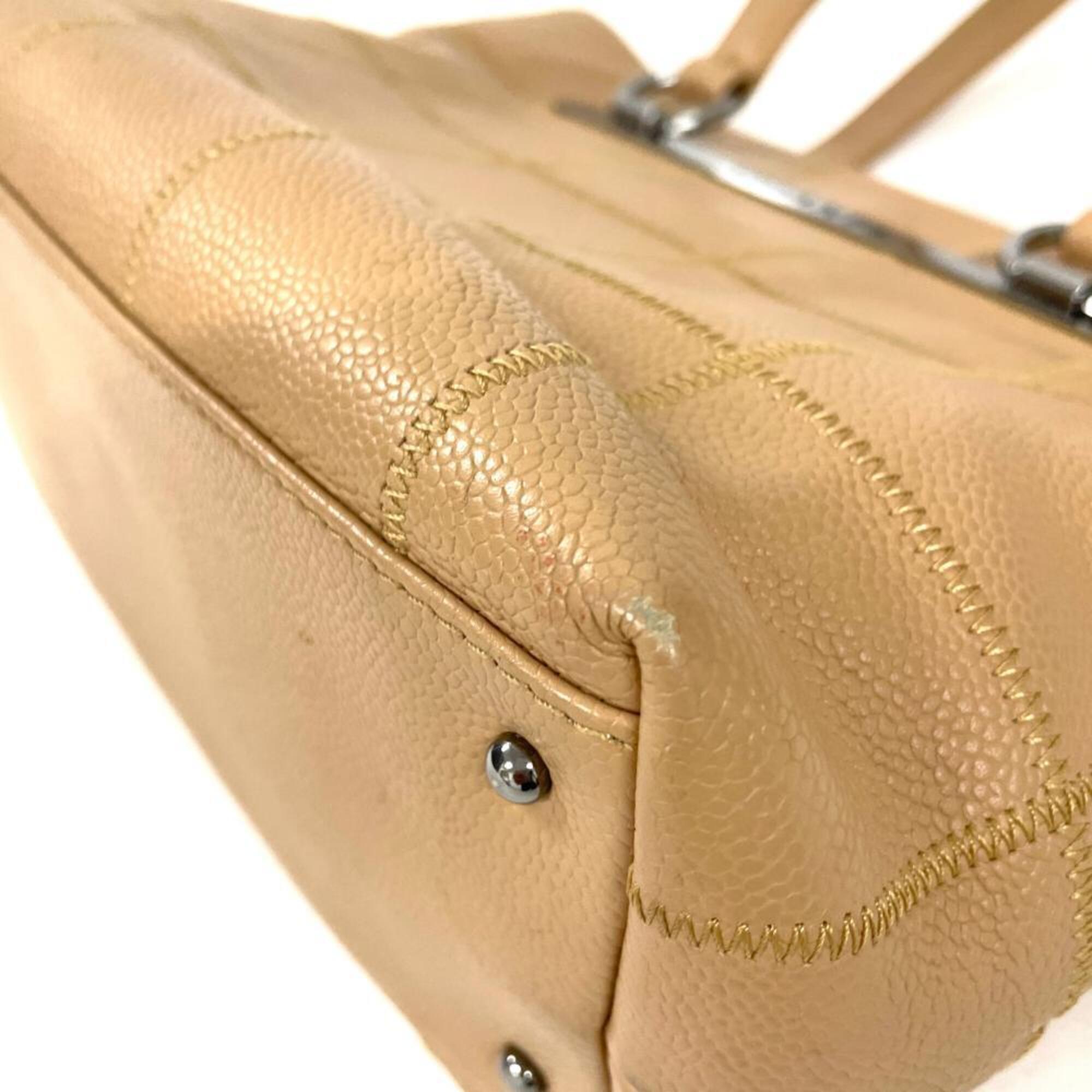 Chanel Wild Stitch Beige Grained Calfskin Tote Bag (Pre-Owned)