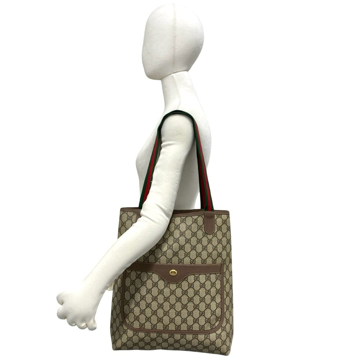 Gucci Brown Green Red Color Leather Pvc Shoulder Bag Tote Bag (Pre-Owned)