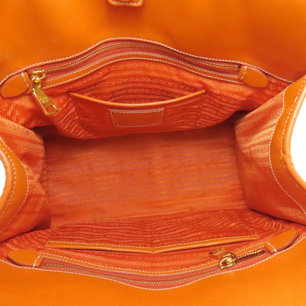 Prada Blue Orange Canvas Leather Handbag (Pre-Owned)