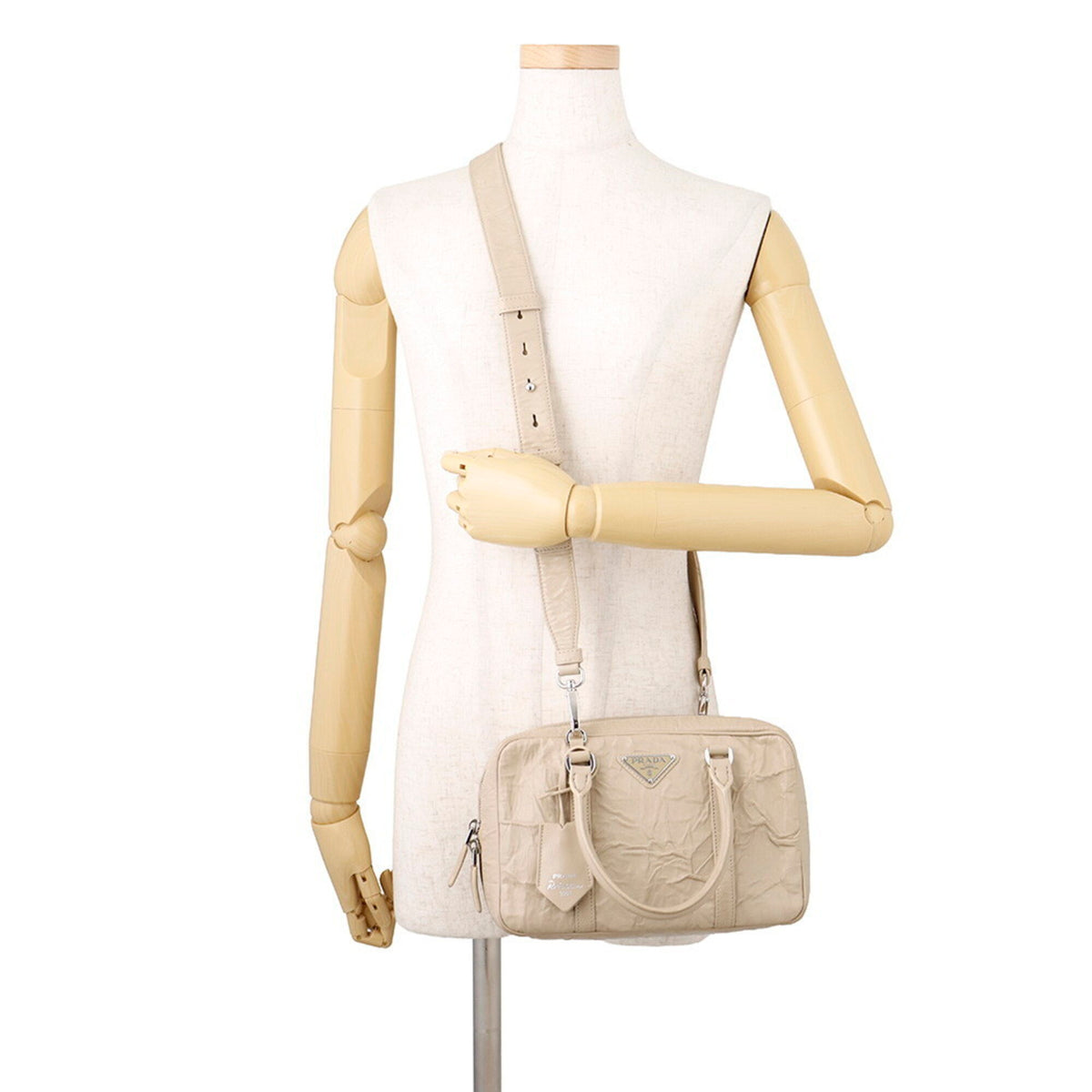 Prada Beige Leather Handbag Shoulder Bag (Pre-Owned)