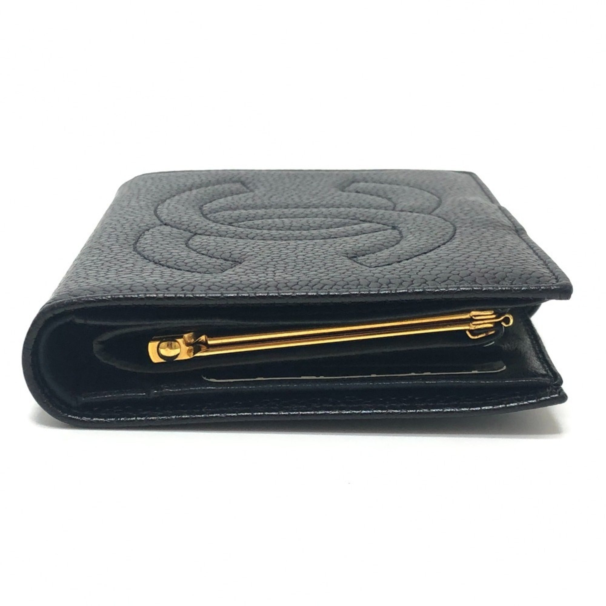 Chanel Black Grained Calfskin Long Wallet (Bi-Fold) (Pre-Owned)