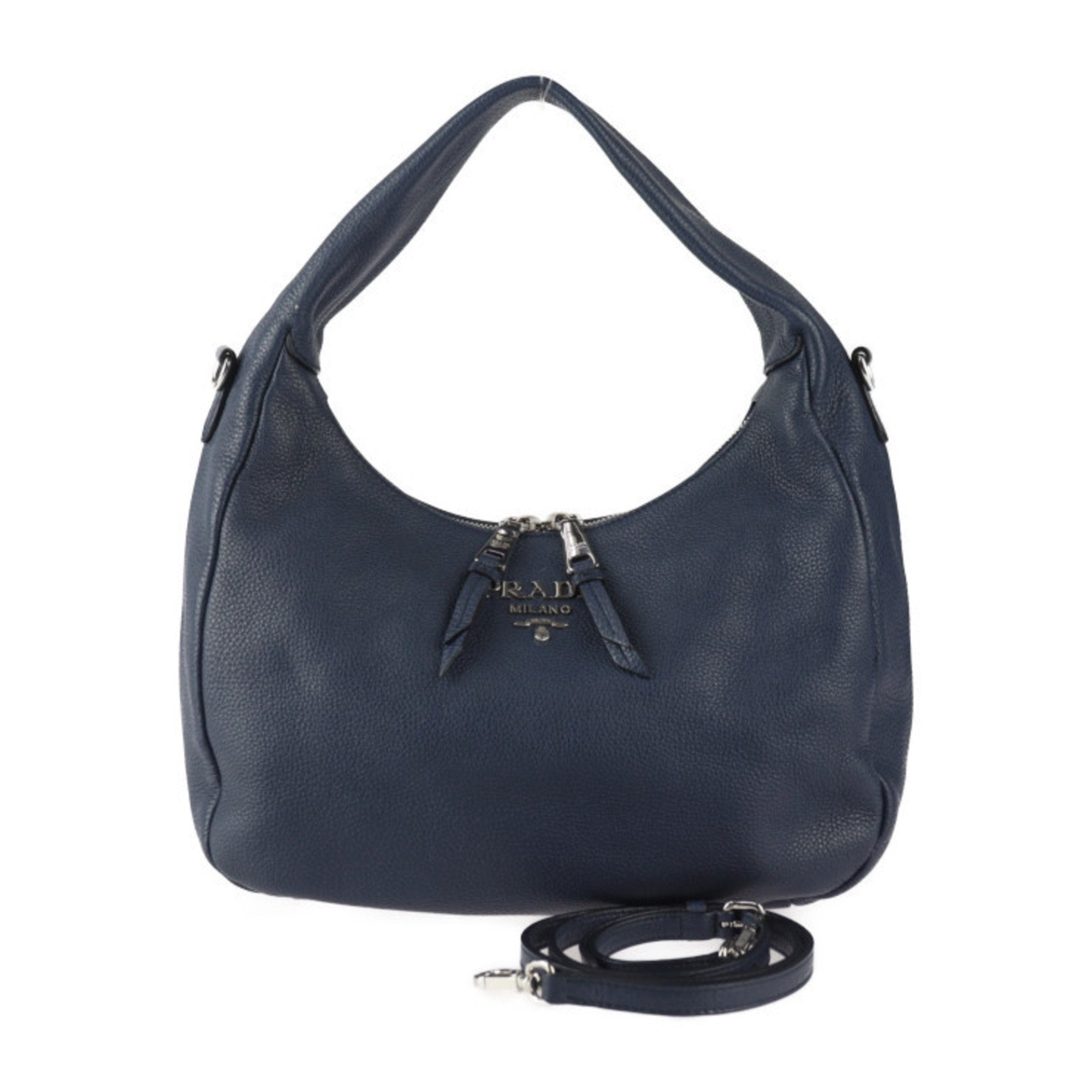 Prada Navy Leather Handbag Shoulder Bag (Pre-Owned)