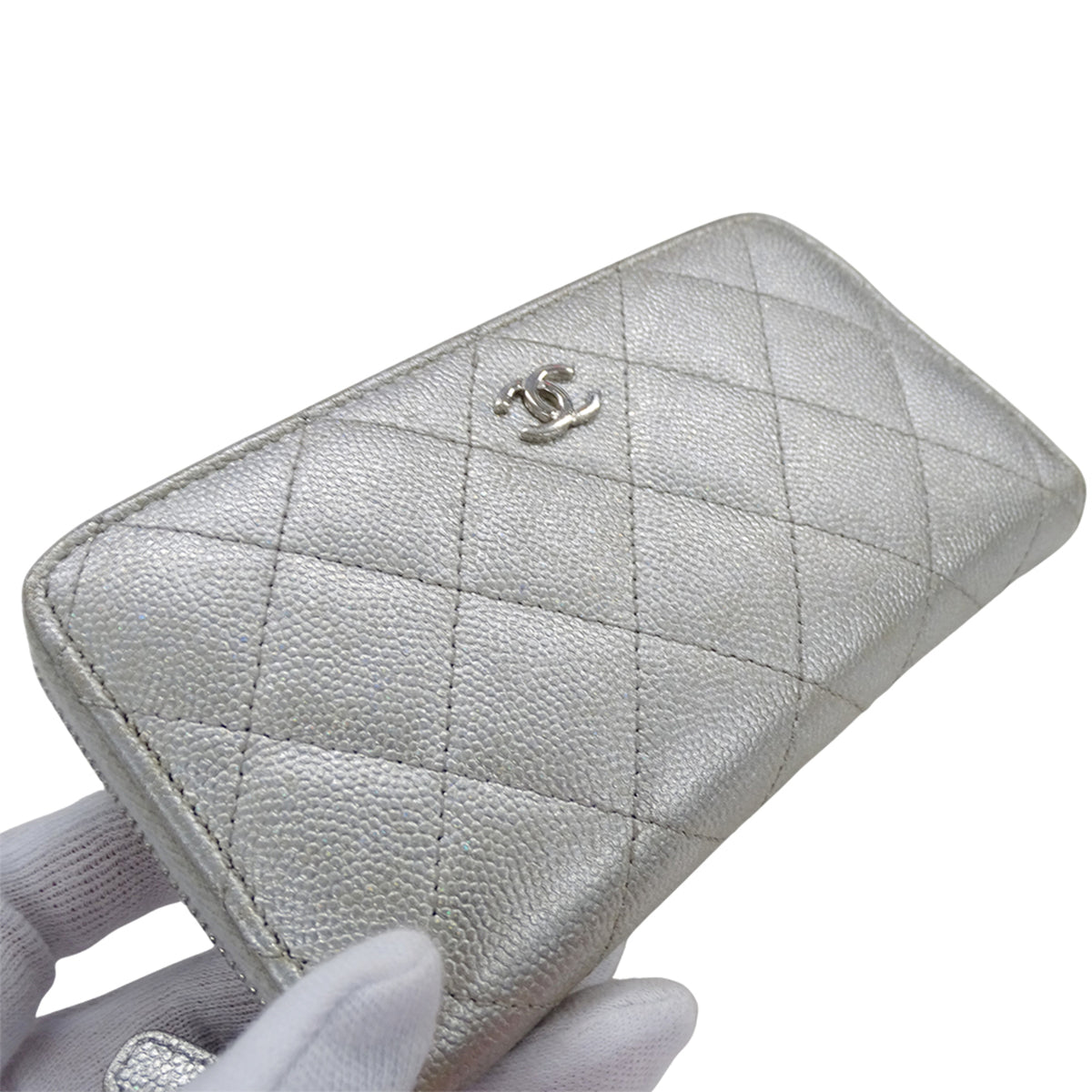 Chanel Silver Grained Calfskin Chain/Shoulder Wallet (Pre-Owned)