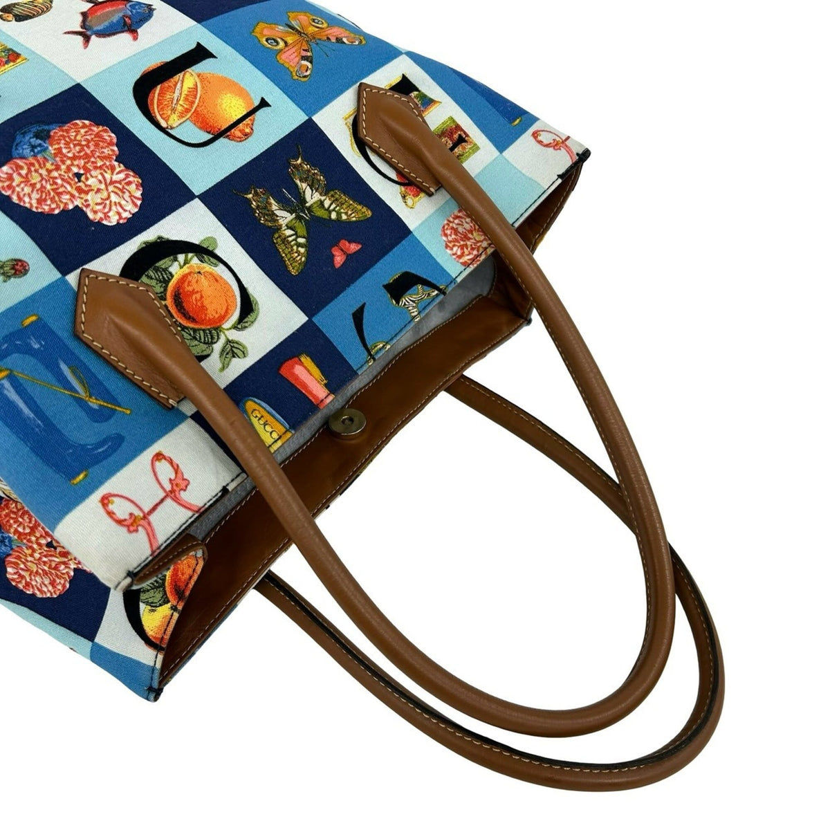 Gucci Brown Multi-Color Canvas Leather Handbag Tote Bag (Pre-Owned)